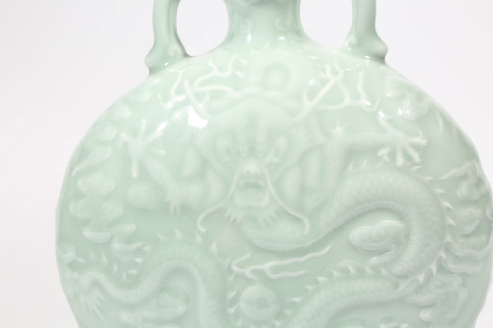 A POWDER BLUE GLAZE CLOUD DRAGON PATTERN FLAT VASE - 6