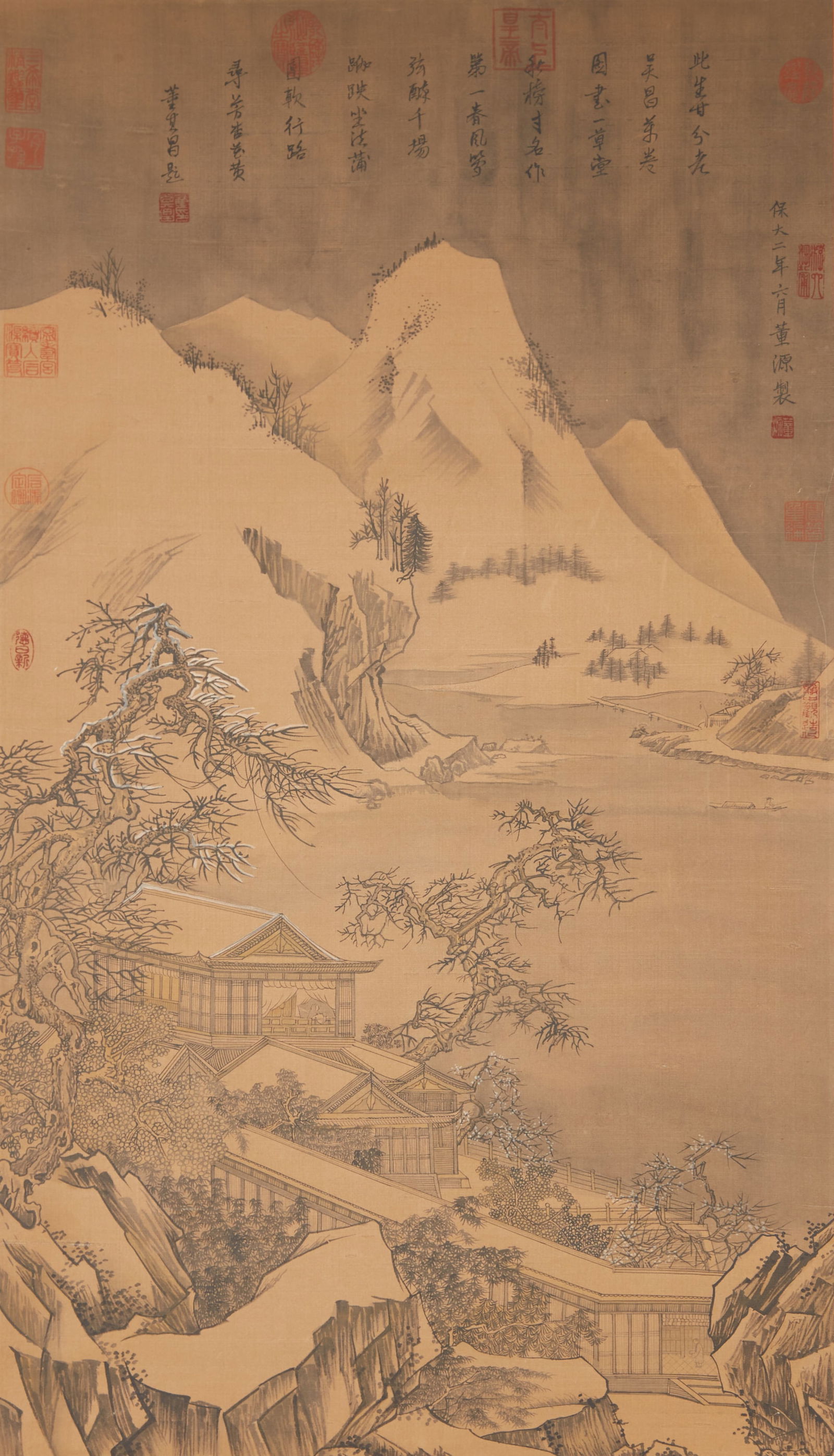 A LANDSCAPE PAINTING ON SILK BY DONG YUAN.董源 (1 of 12)