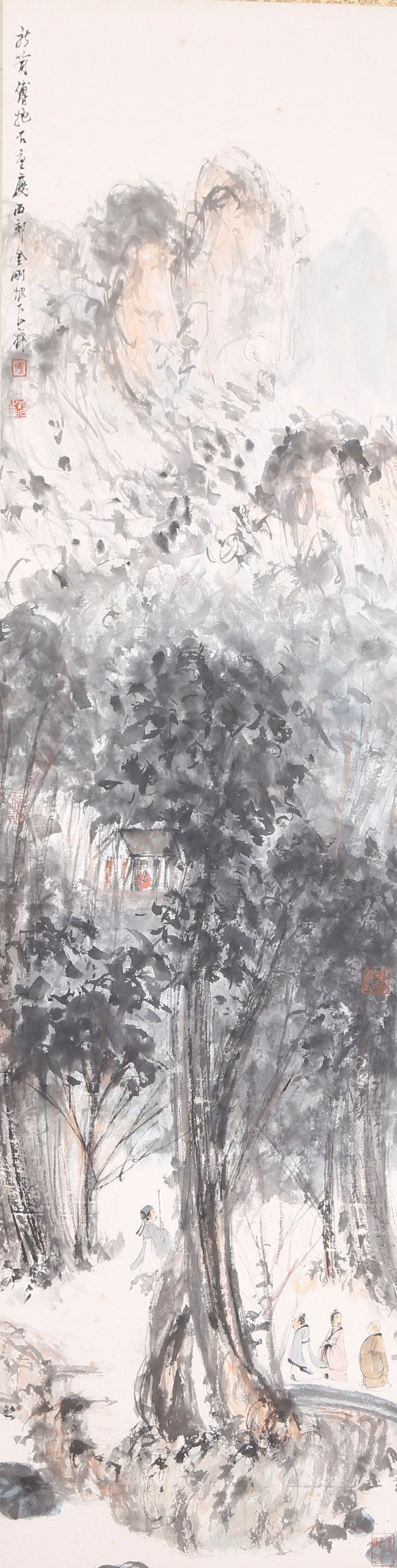 A LANDSCAPE AND FIGURES PAINTING ON PAPER BY FU BAOSHI.傅抱石 (1 of 9)