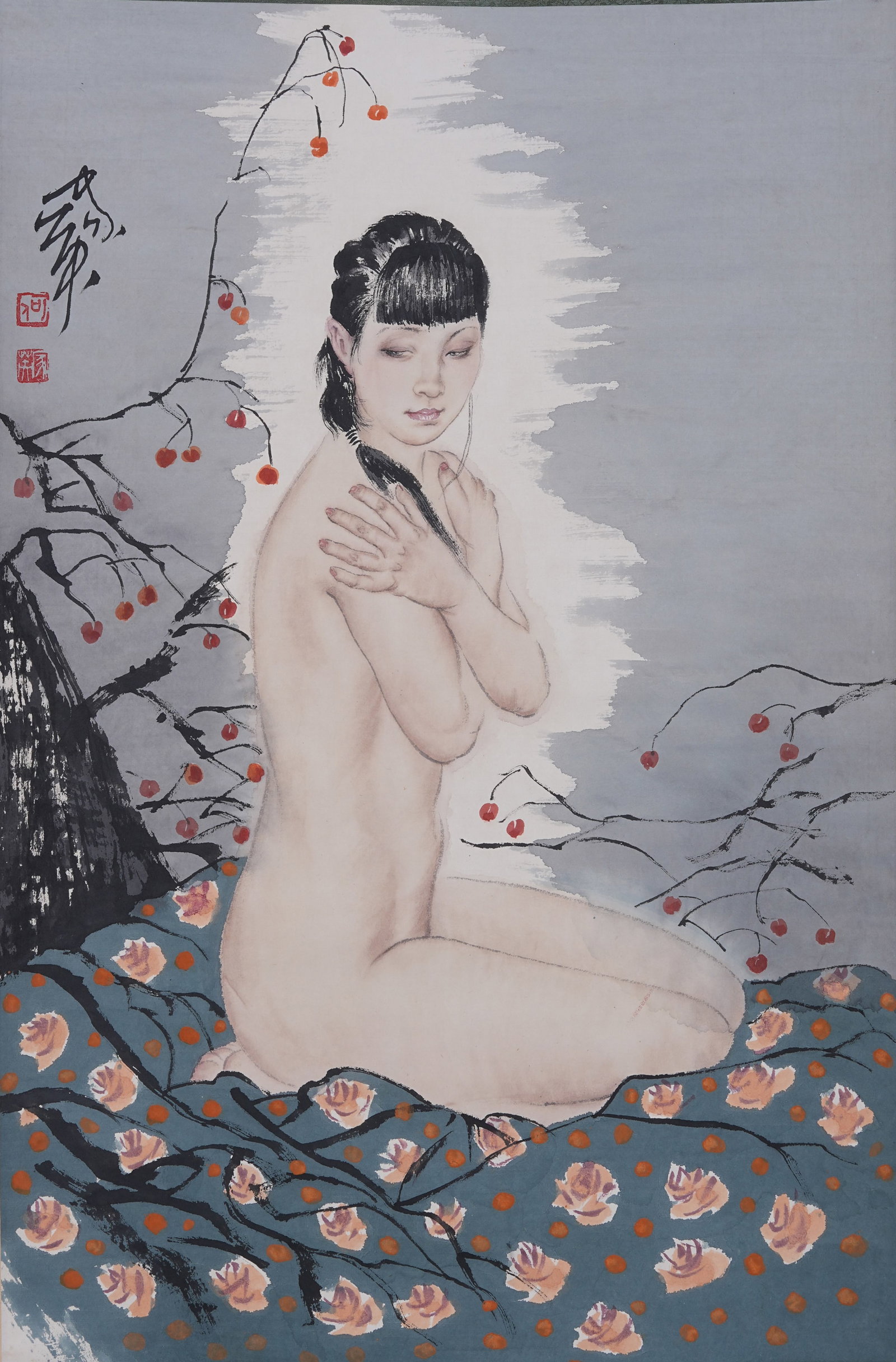 A FIGURE PAINTING ON PAPER BY HE JIAYING.何家英: Figure Painting on Paper by He Jiaying.何家英