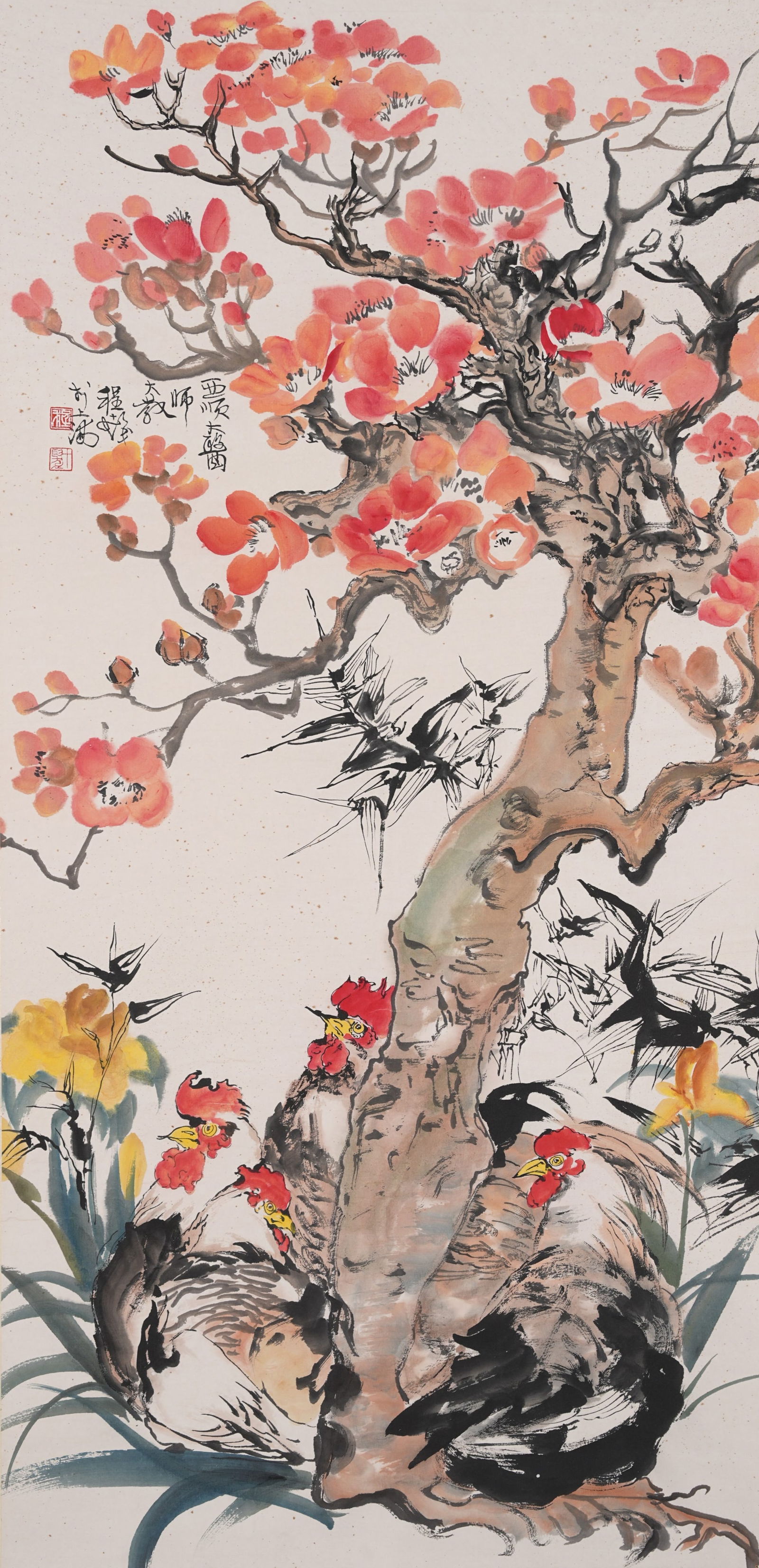 A ROOSTER PAINTING ON PAPER BY CHENG SHIFA.程十發: Rooster Painting on Paper by Cheng Shifa.程十發