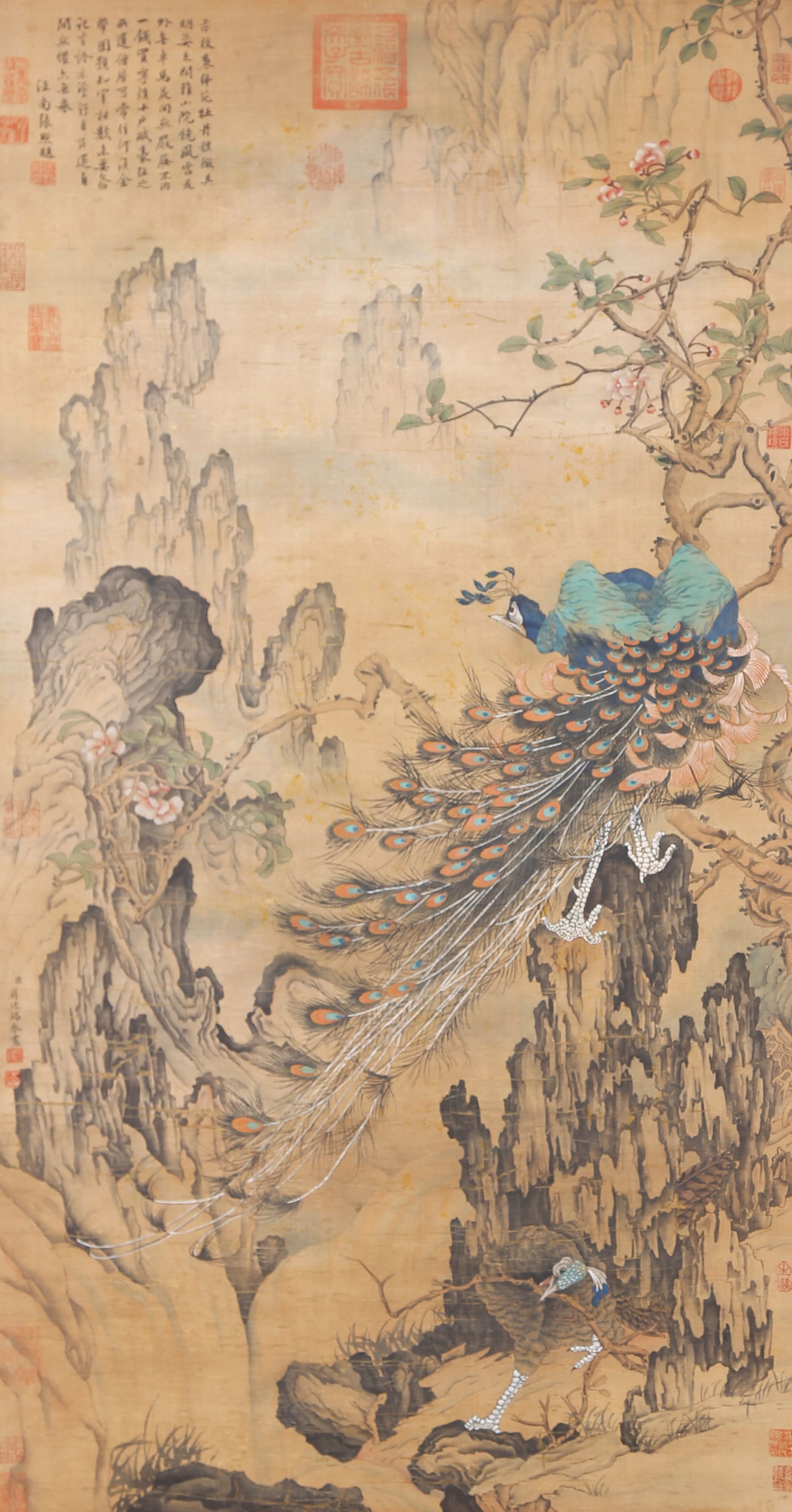 A PEACOCK PAINTING ON SILK BY JIANG TINGXI.蔣廷錫 (1 of 9)