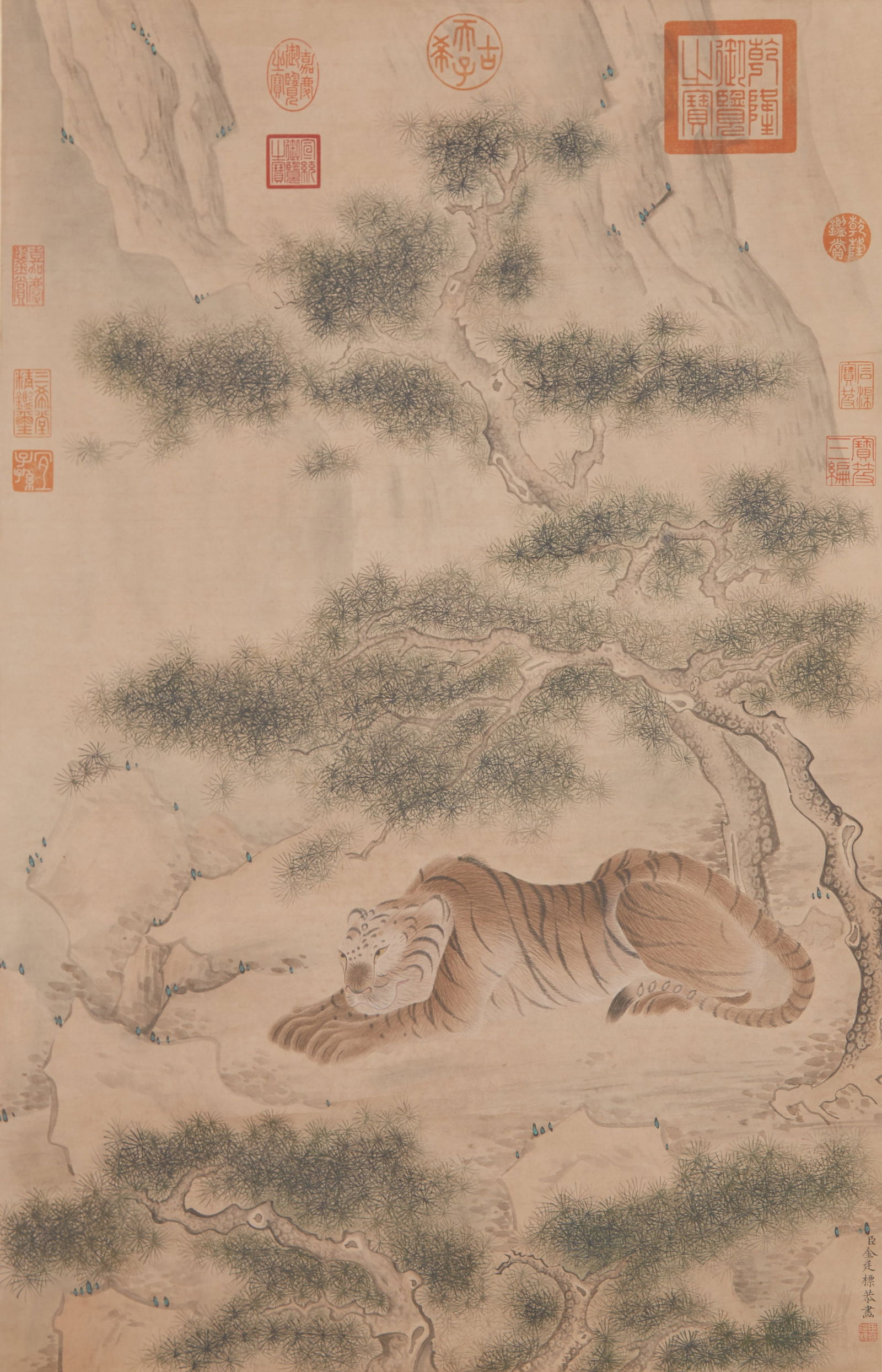A TIGER PAINTING ON PAPER BY JIN TINGBIAO.金廷標 (1 of 11)