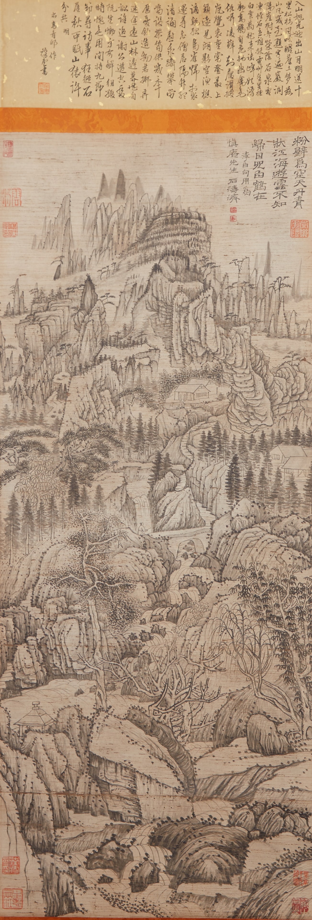 A LANDSCAPE PAINTING ON PAPER BY SHITAO.石濤: Landscape Painting on Paper by Shitao.石濤