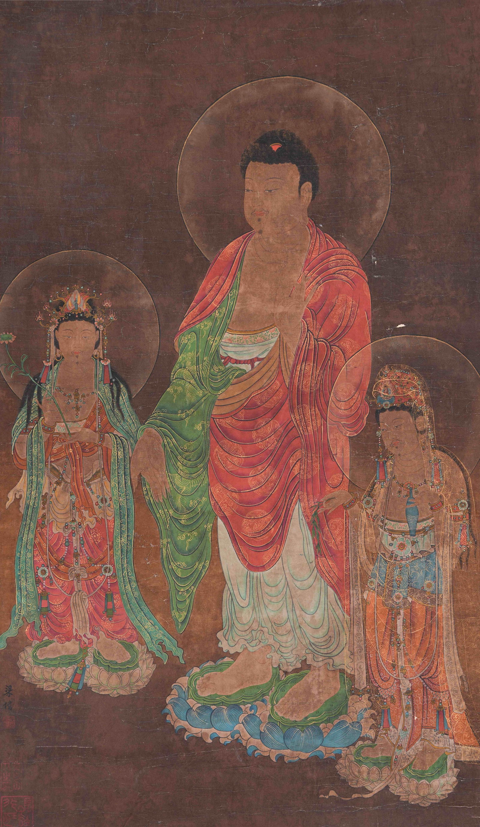A BUDDHA PAINTING ON SILK BY LIANG KAI.梁楷: Buddha Painting on Silk by Liang Kai.梁楷