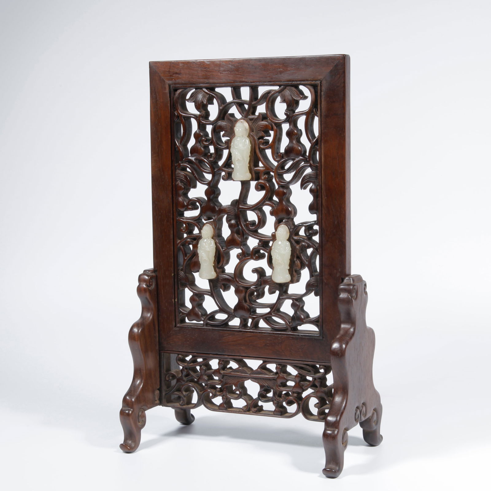 A ZITAN WOOD CARVING INLAID HETIAN JADE BUDDHA TABLE SCREEN (1 of 9)