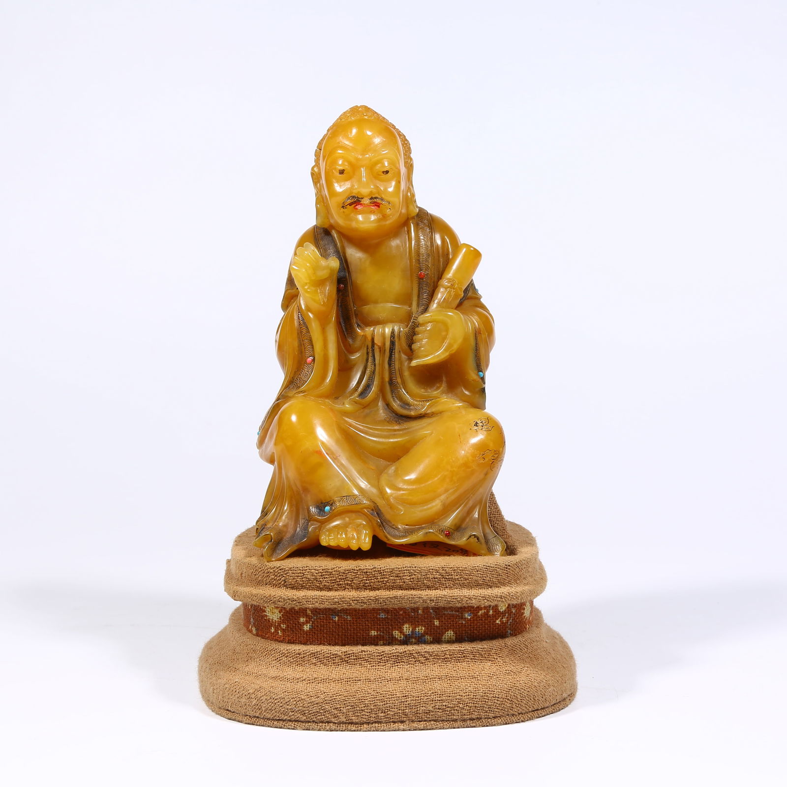 A SHOUSHAN TIANHUANG STONE ARHAT FIGURINE: Shoushan Tianhuang stone Arhat figurine