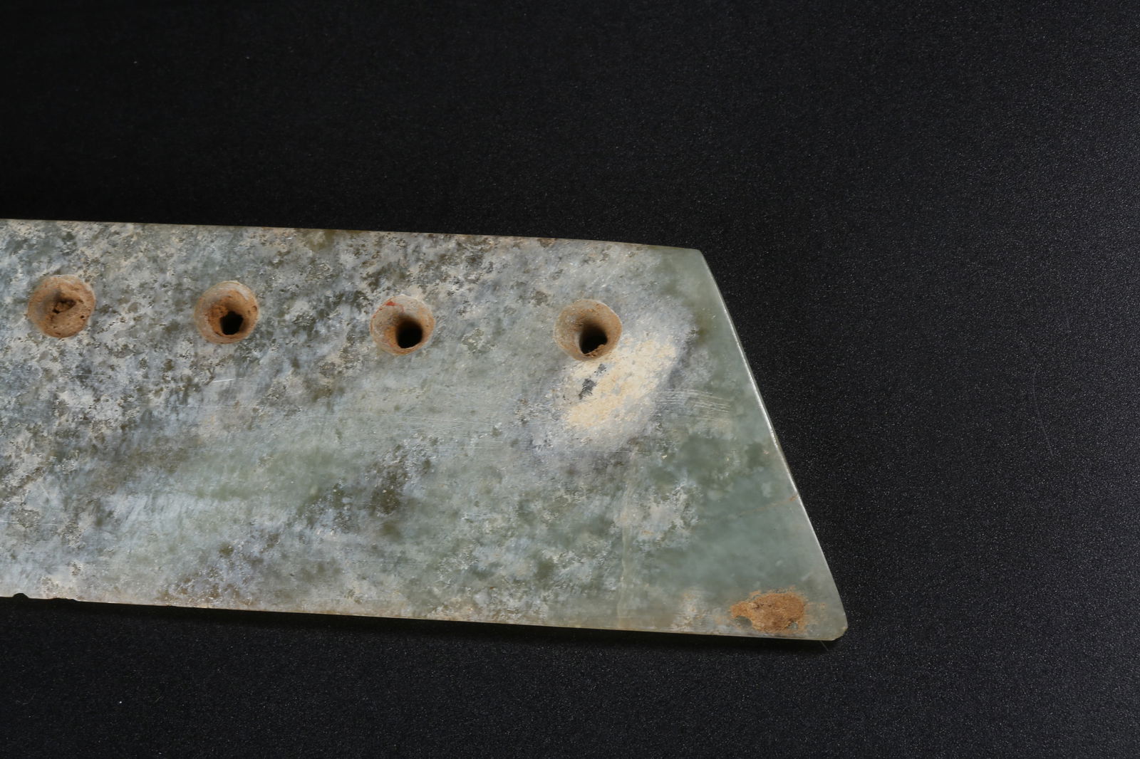 A ARCHAIC JADE FIVE-HOLED KNIFE - 2