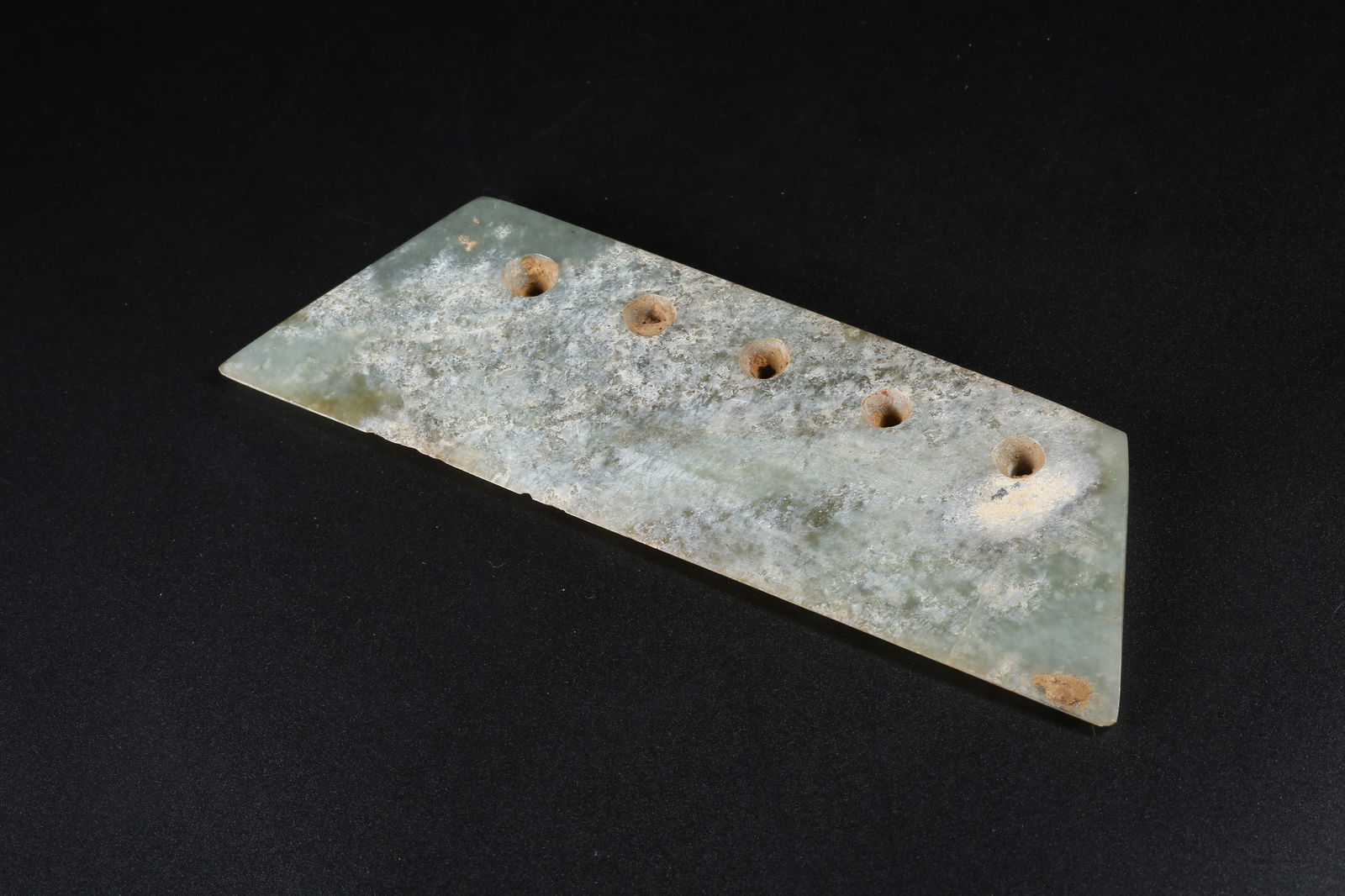 A ARCHAIC JADE FIVE-HOLED KNIFE - 4