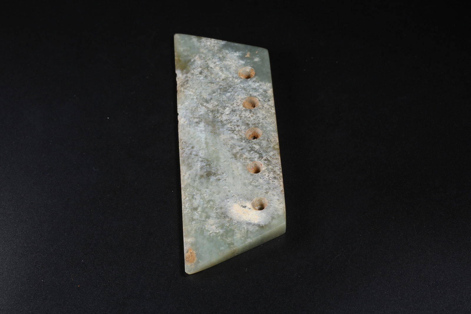 A ARCHAIC JADE FIVE-HOLED KNIFE - 5