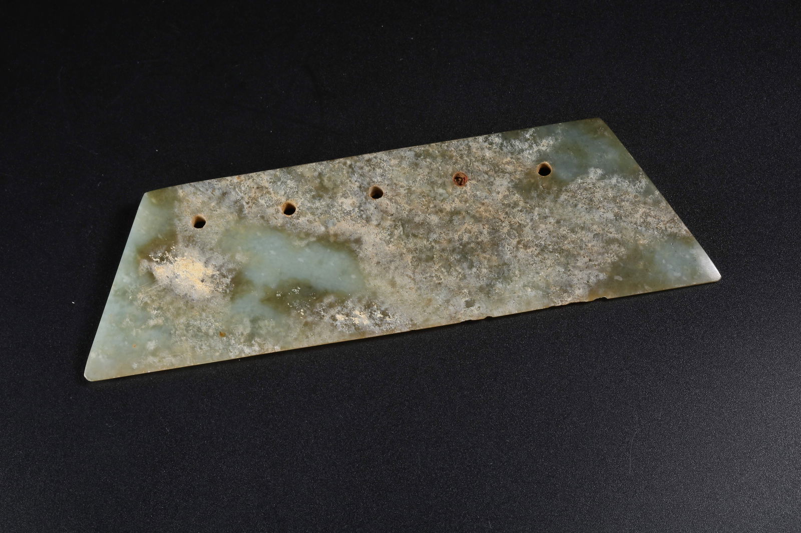 A ARCHAIC JADE FIVE-HOLED KNIFE - 8