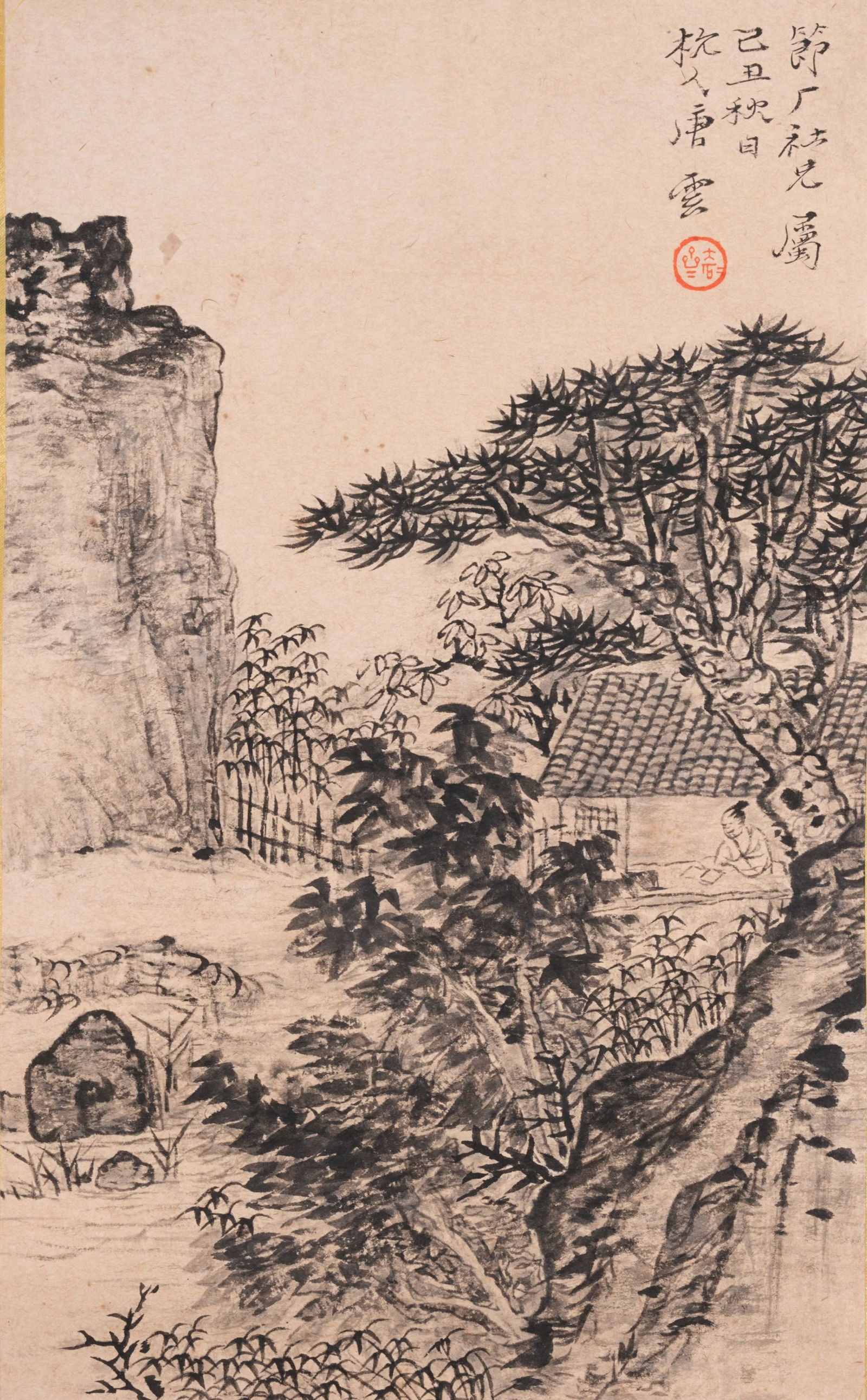 A LANDSCAPE-AND-FIGURE PAINTING ON PAPER BY TANG YUN, HANGING SCROLL.唐雲 (1 of 10)