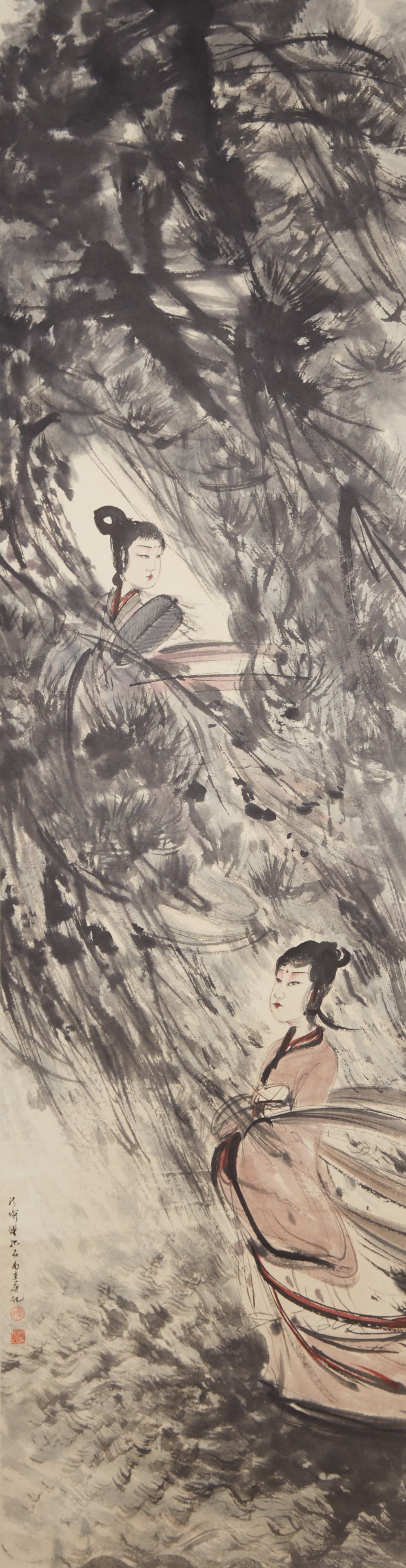 A FIGURE PAINTING ON PAPER BY FU BAOSHI.傅抱石: Figure Painting on Paper by Fu Baoshi.傅抱石