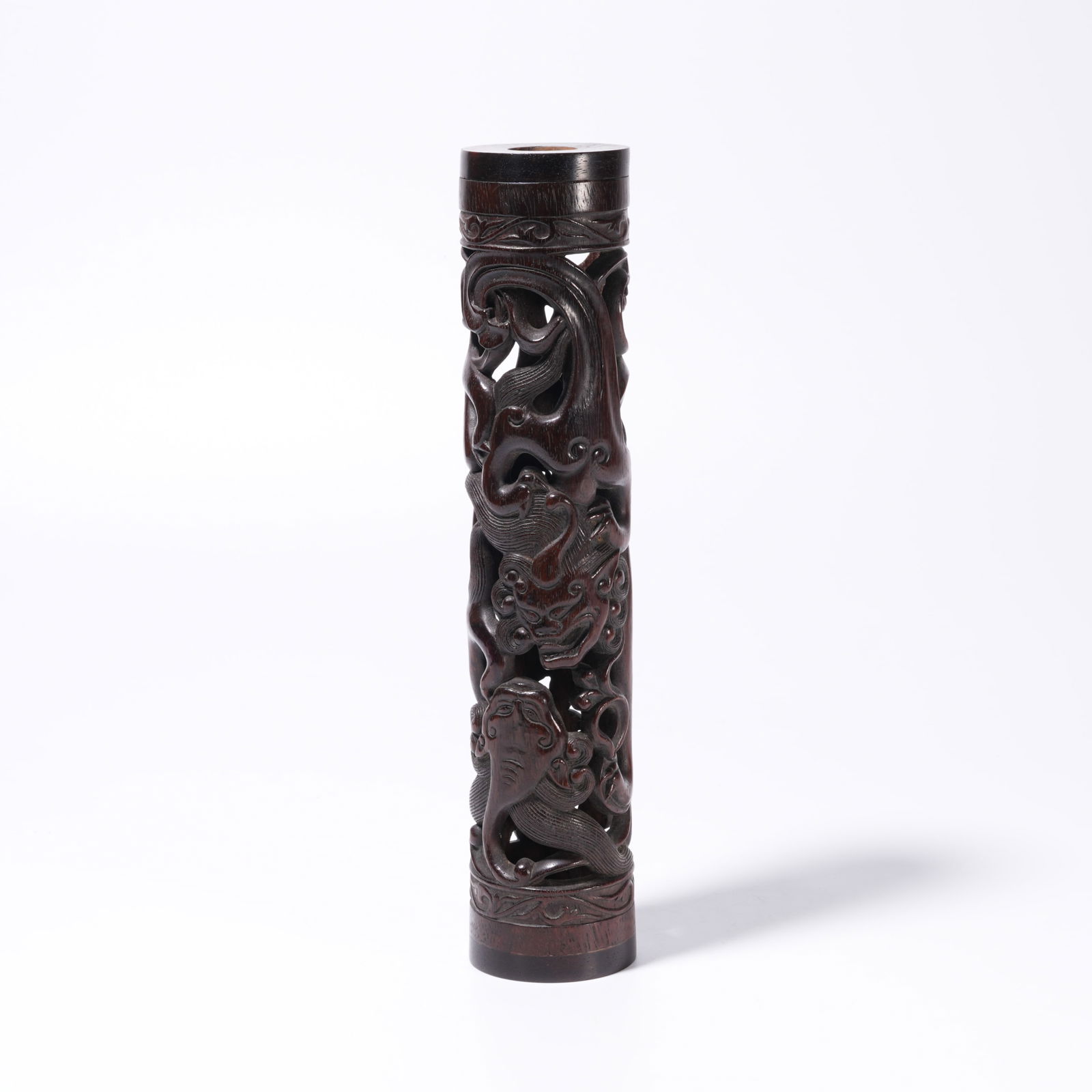 A ZITAN WOOD CARVING ANIMAL-PATTERN INCENSE HOLDER: Zitan Wood Carving Animal-Pattern Incense Holder