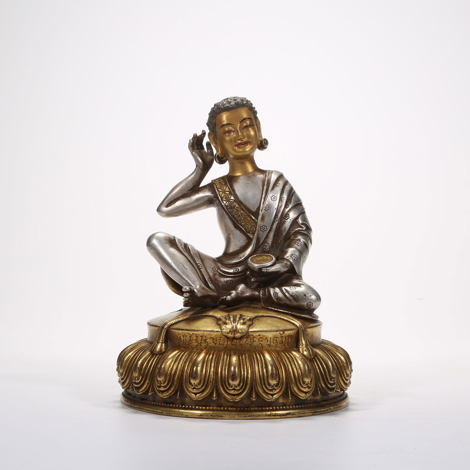 A SILVER STATUE OF MILAREPA: Silver Statue of Milarepa