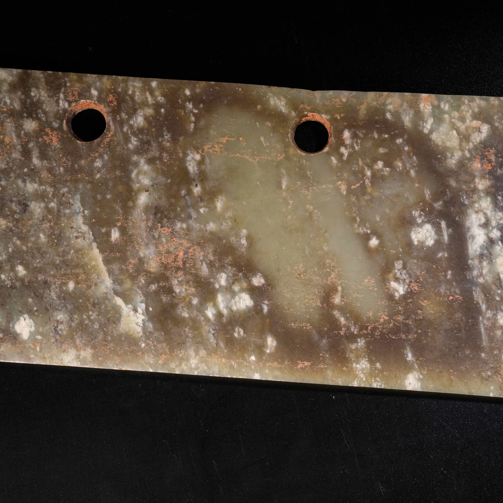 A ANCIENT JADE FIVE-HOLE KNIFE - 3