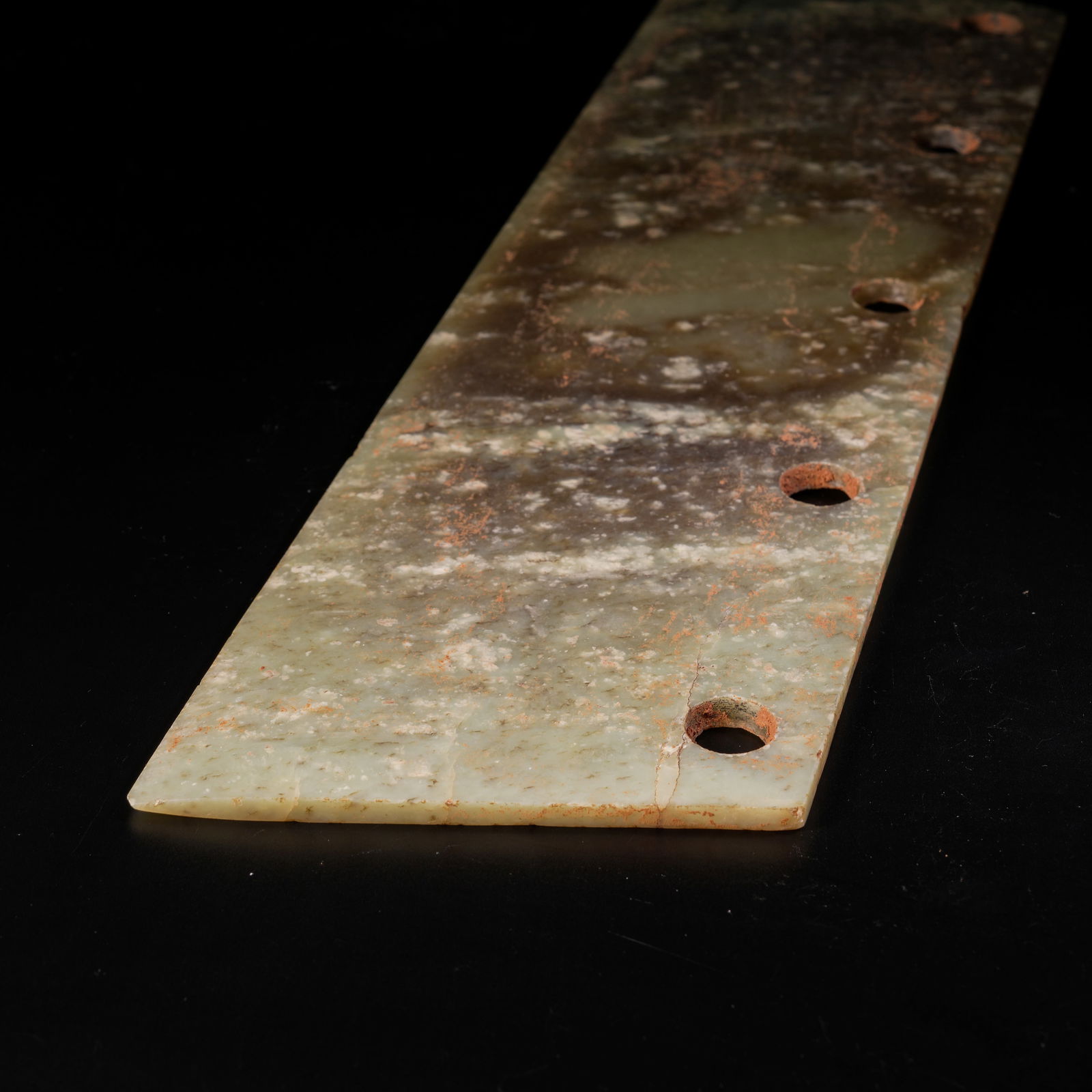 A ANCIENT JADE FIVE-HOLE KNIFE - 5