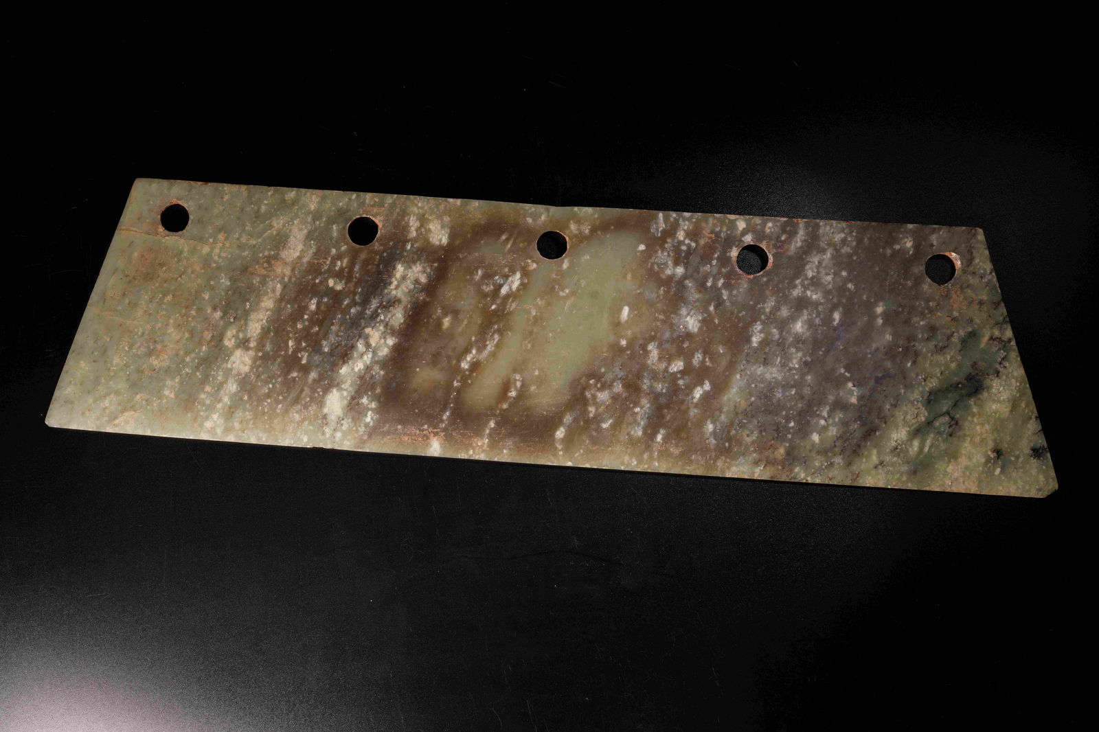 A ANCIENT JADE FIVE-HOLE KNIFE - 8