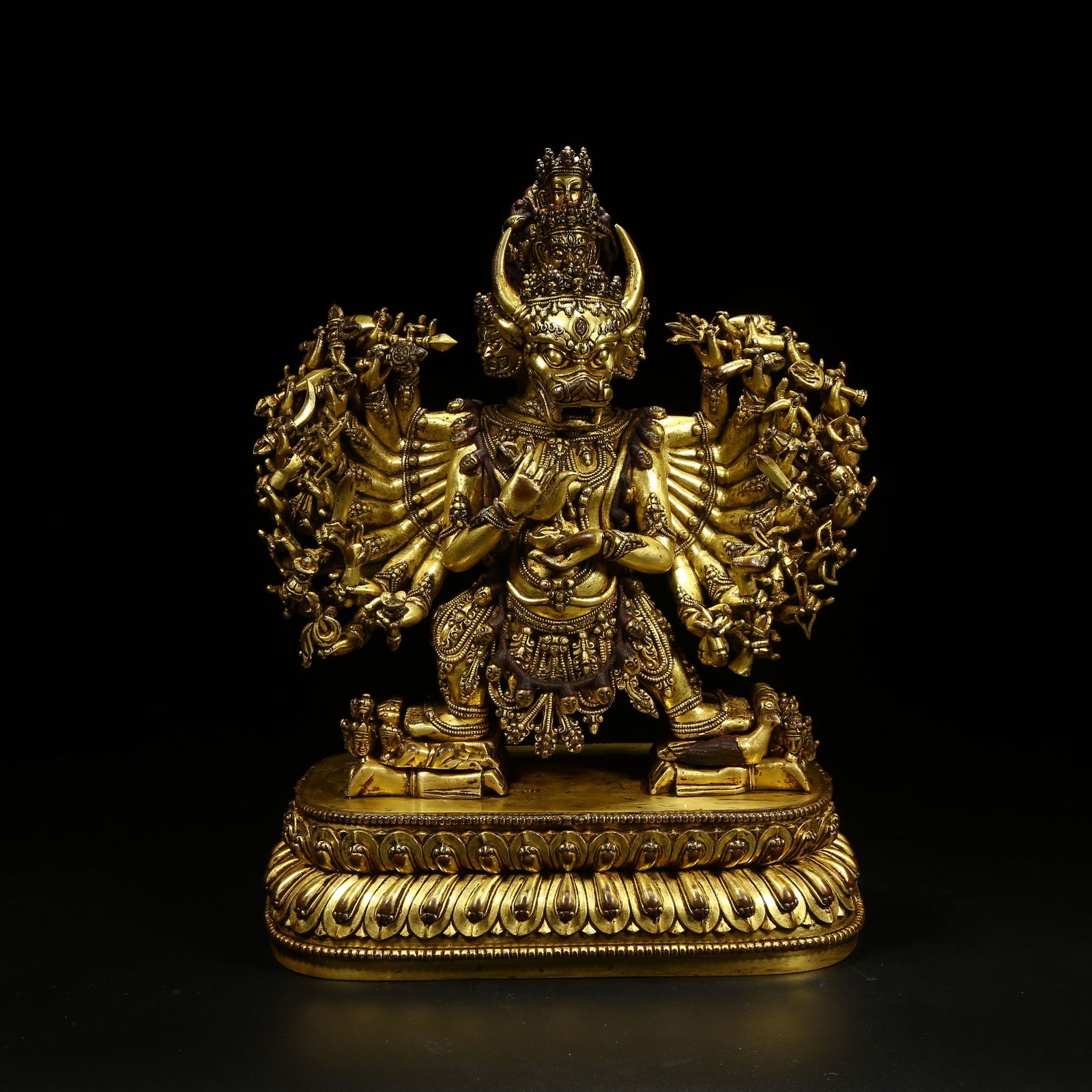 A GILT BRONZE STATUE OF YAMANTAKA: Gilt Bronze Statue of Yamantaka