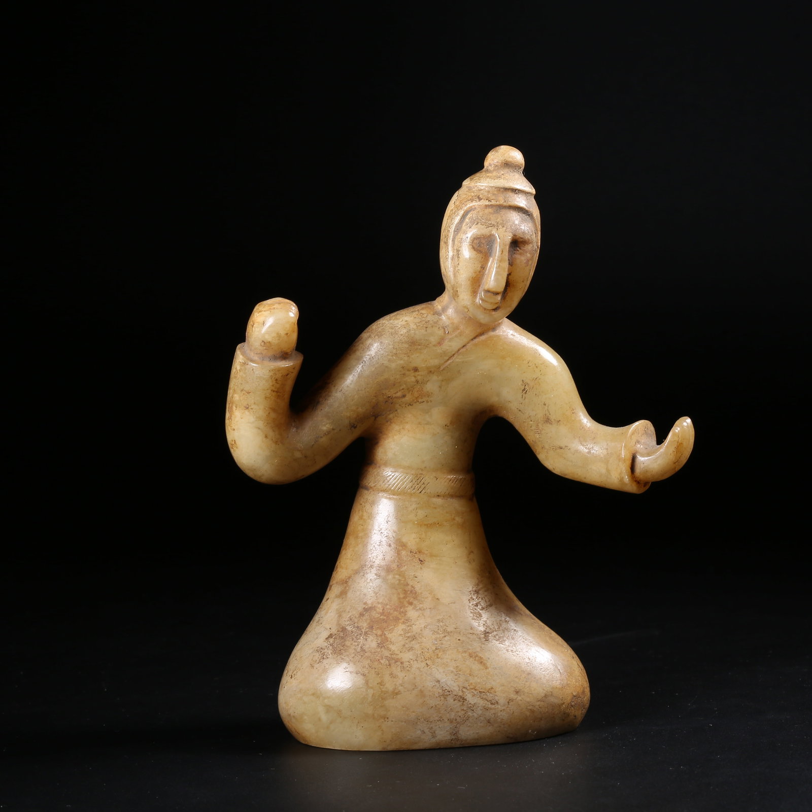 A ARCHAIC JADE DANCING FIGURE FIGURINE: Archaic Jade Dancing Figure Figurine