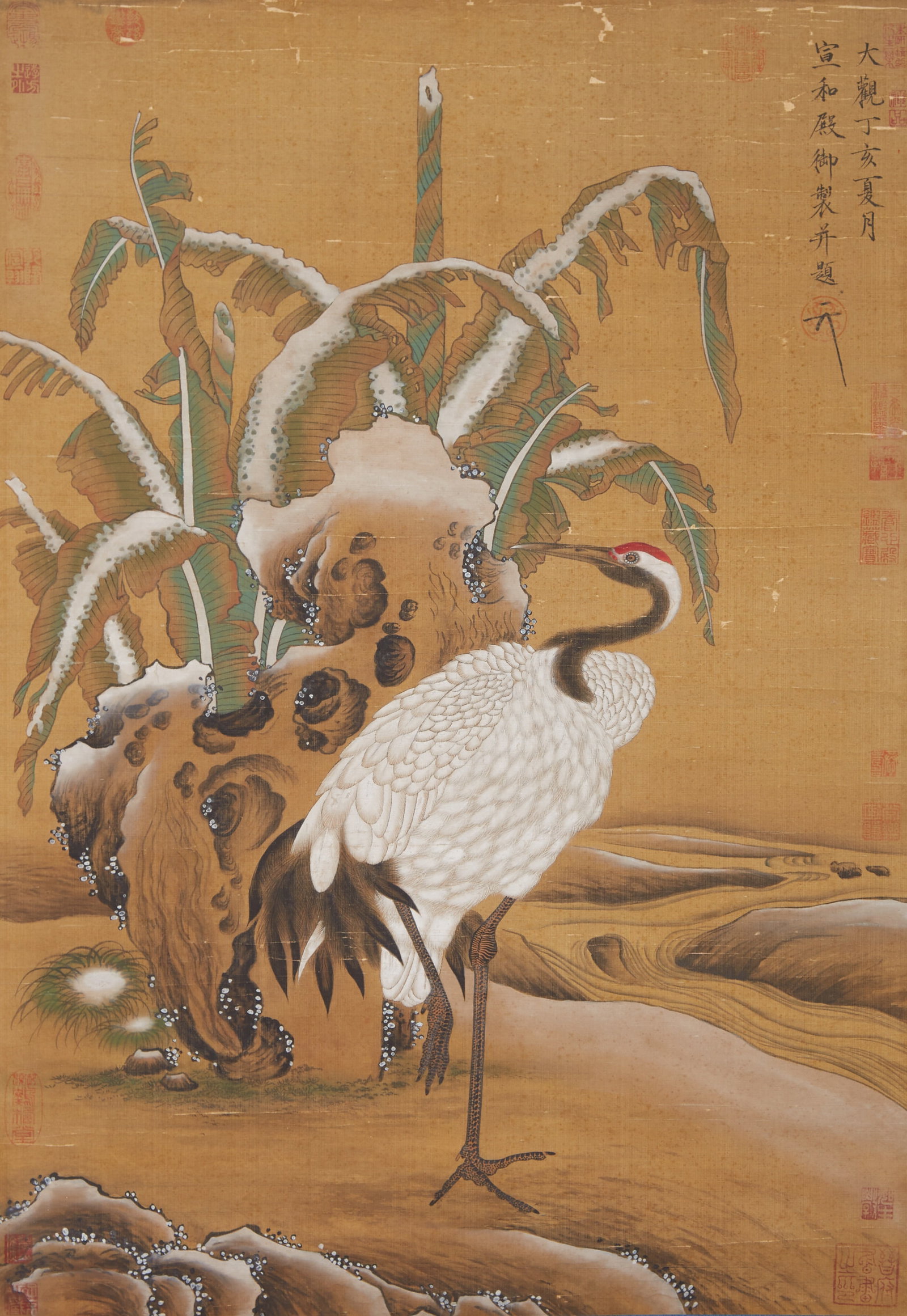 A "CRANE", PAINTING ON SILK BY EMPEROR HUIZONG OF THE SONG DYNASTY.宋徽宗: "Crane", Painting on Silk by Emperor Huizong of the Song Dynasty.宋徽宗