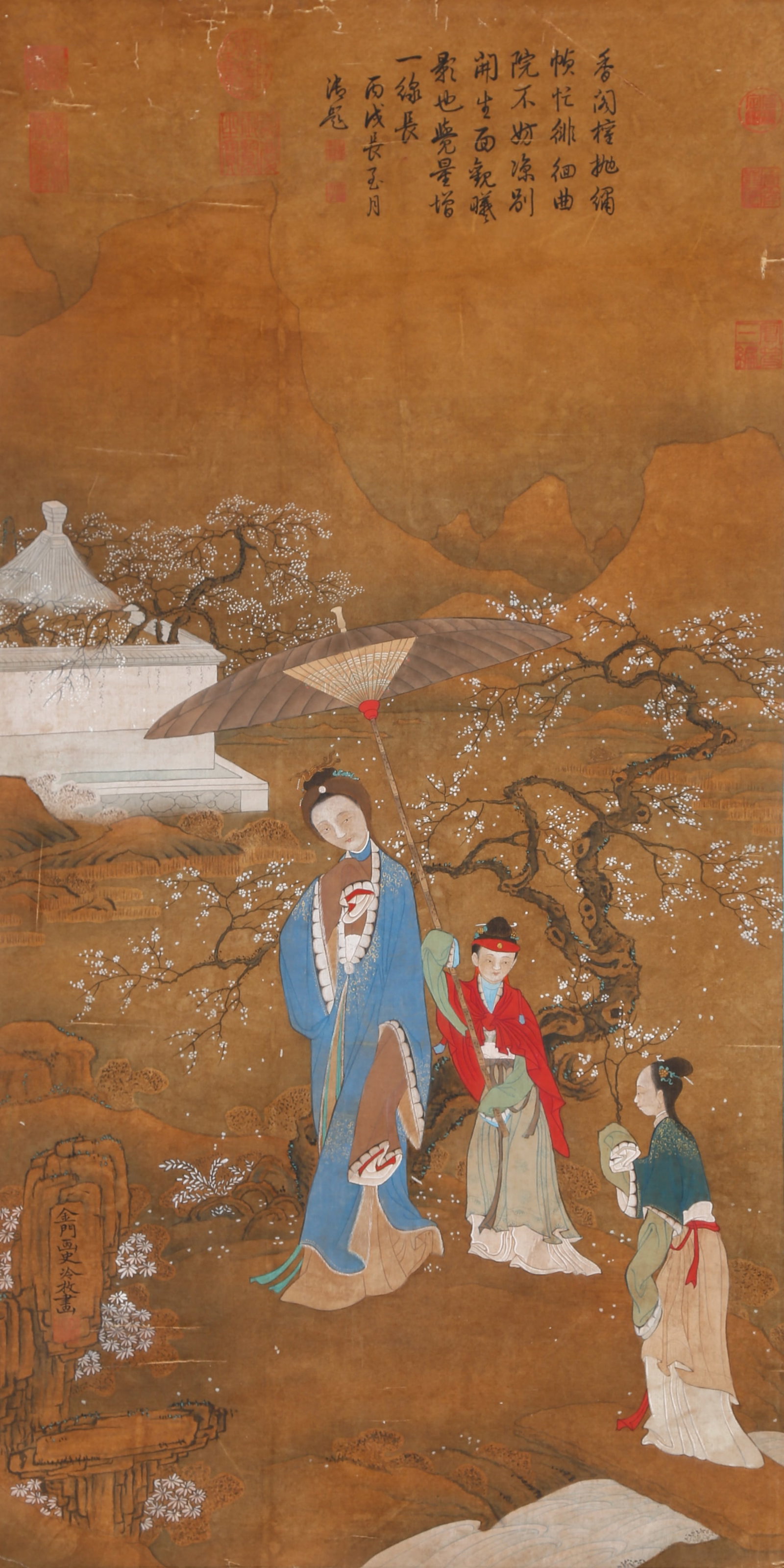 A SEARCHING FOR PLUM BLOSSOMS PAINTING ON PAPER BY LENG MEI.冷枚: Searching for Plum Blossoms Painting on Paper by Leng Mei.冷枚