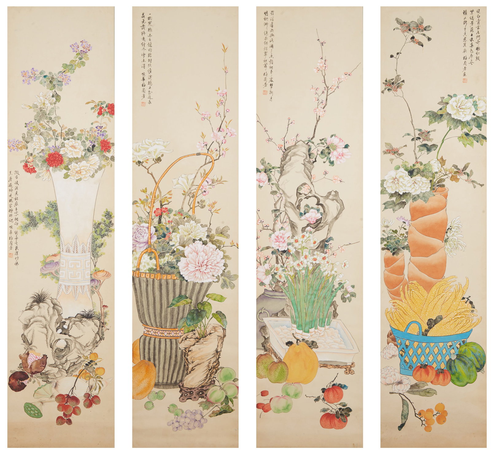 A FLOWER PAINTING ON PAPER BY MEI LANFANG (4 WORKS).梅蘭芳: Flower Painting on Paper by Mei Lanfang (4 works).梅蘭芳