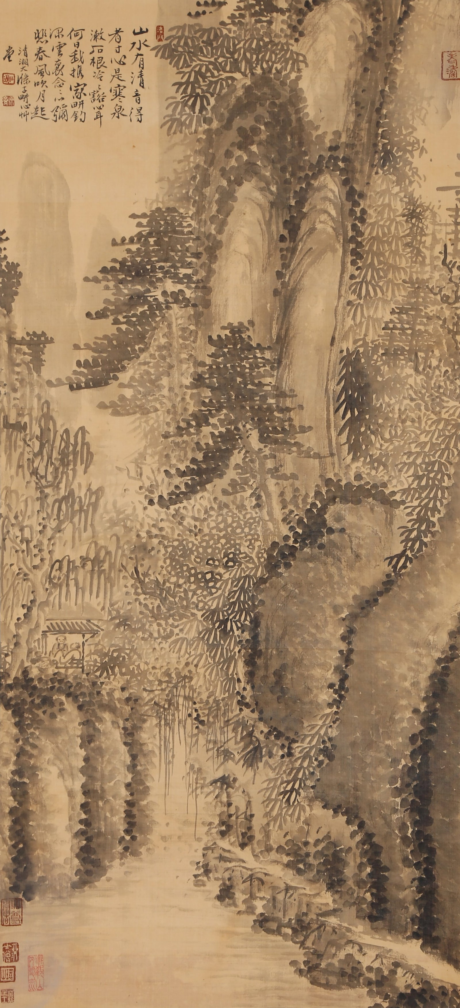 A LANDSCAPE PAINTING ON PAPER BY SHITAO.石濤: Landscape Painting on Paper by Shitao.石濤