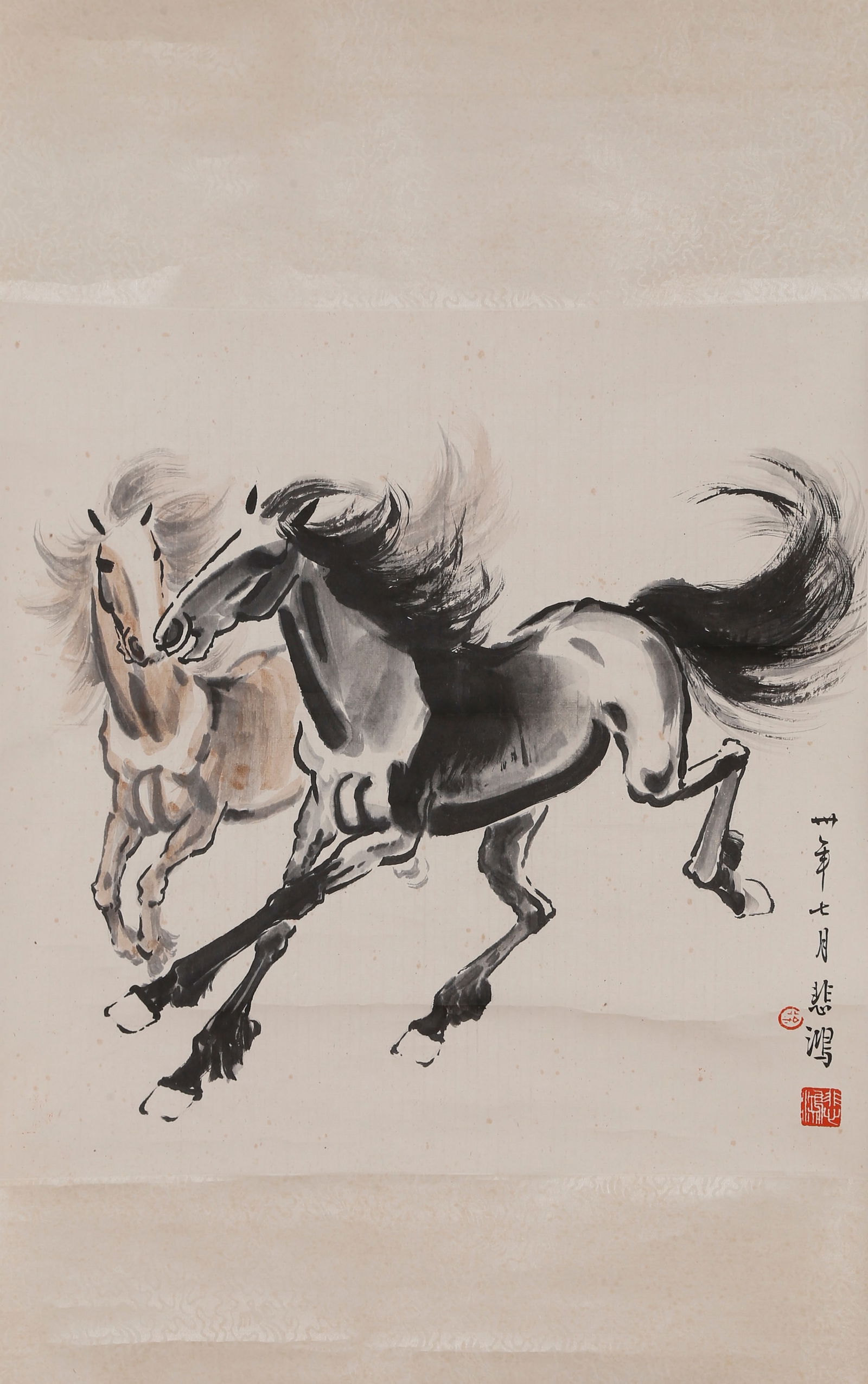 A GALLOPING HORSE PAINTING ON PAPER BY XU BEIHONG.徐悲鴻: Galloping Horse Painting on Paper by Xu Beihong.徐悲鴻