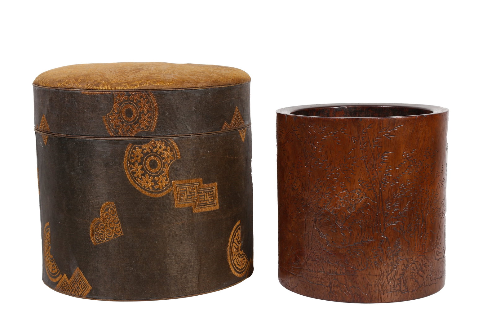 HUANGHUALI WOOD BRUSH POT SHALLOWLY CARVED WITH BAMBOO AND STONE PATTERN BY ZHOU ZHIYAN, QING (1 of 12)