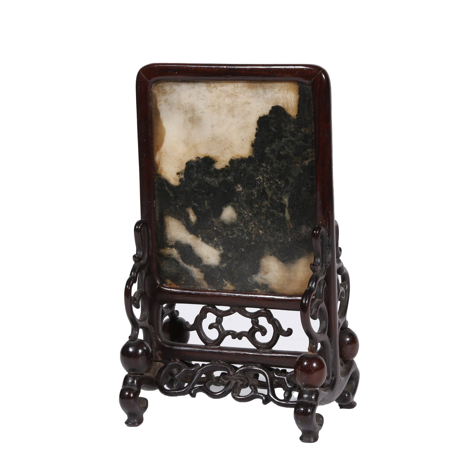 RED SANDALWOOD INLAID MARBLE LANDSCAPE INK SCREEN, QING DYNASTY (1 of 10)