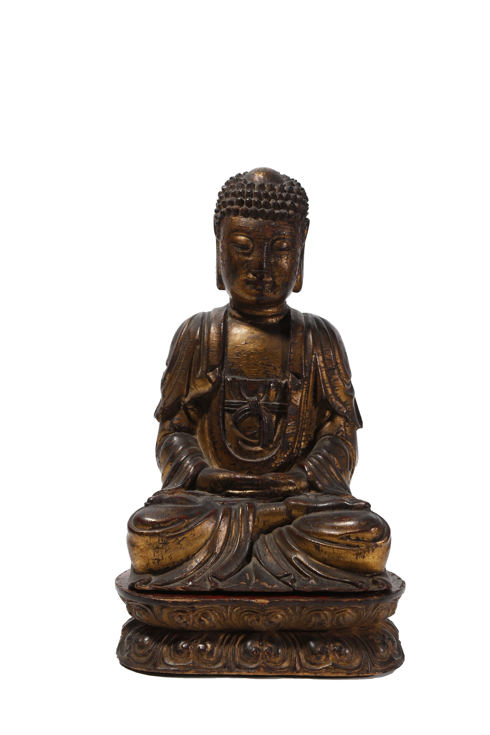 GILT LACQUERED WOODEN SEATED SAKYAMUNI BUDDHA STATUE, QING DYNASTY (1 of 9)