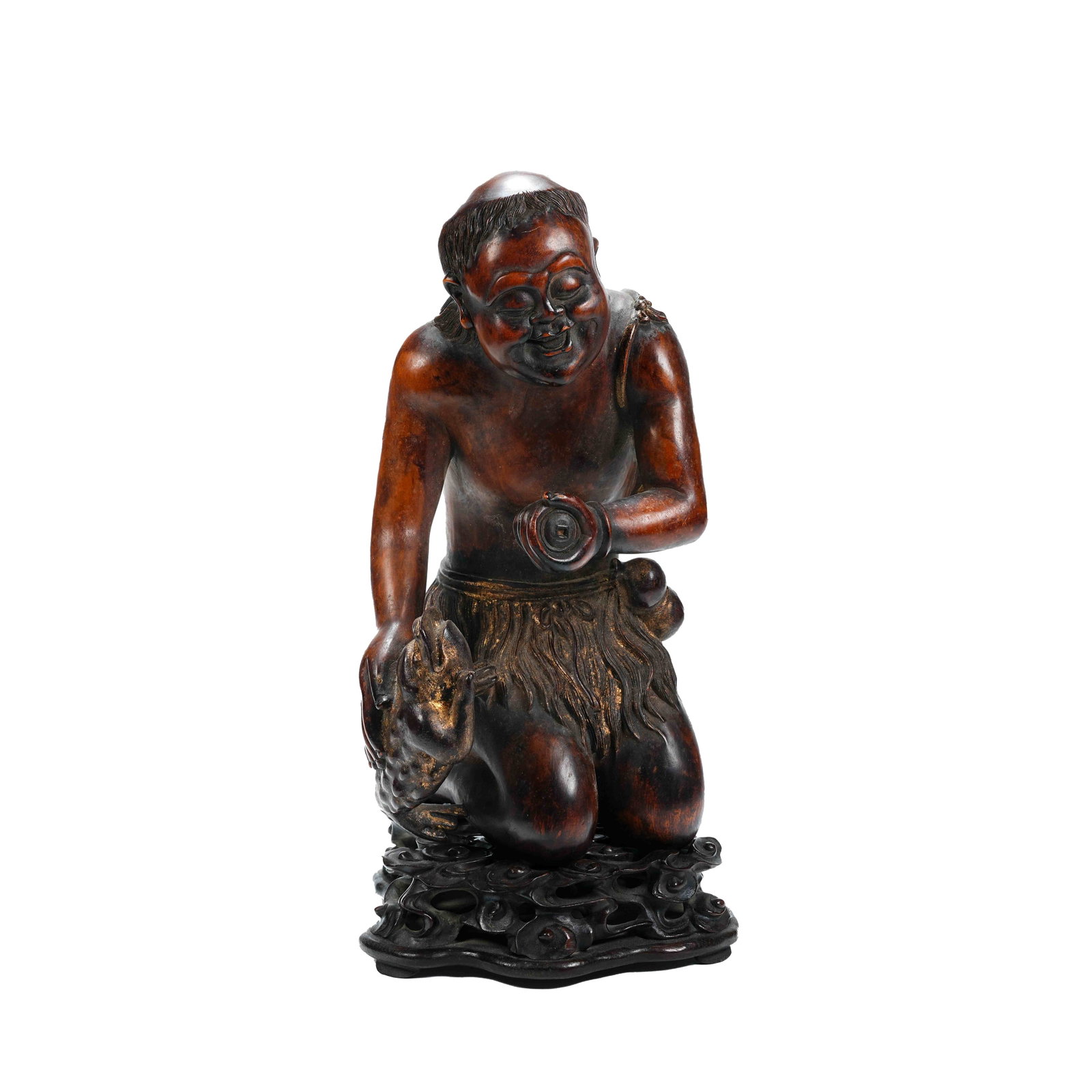 BOXWOOD GILT ORNAMENT OF LIU HAI PLAYING WITH GOLDEN TOAD (1 of 8)