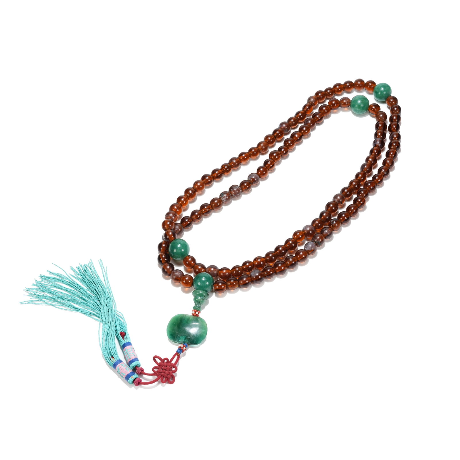 AMBER COLORED GLAZE 108-BEAD PRAYER BEADS, QING DYNASTY (1 of 11)