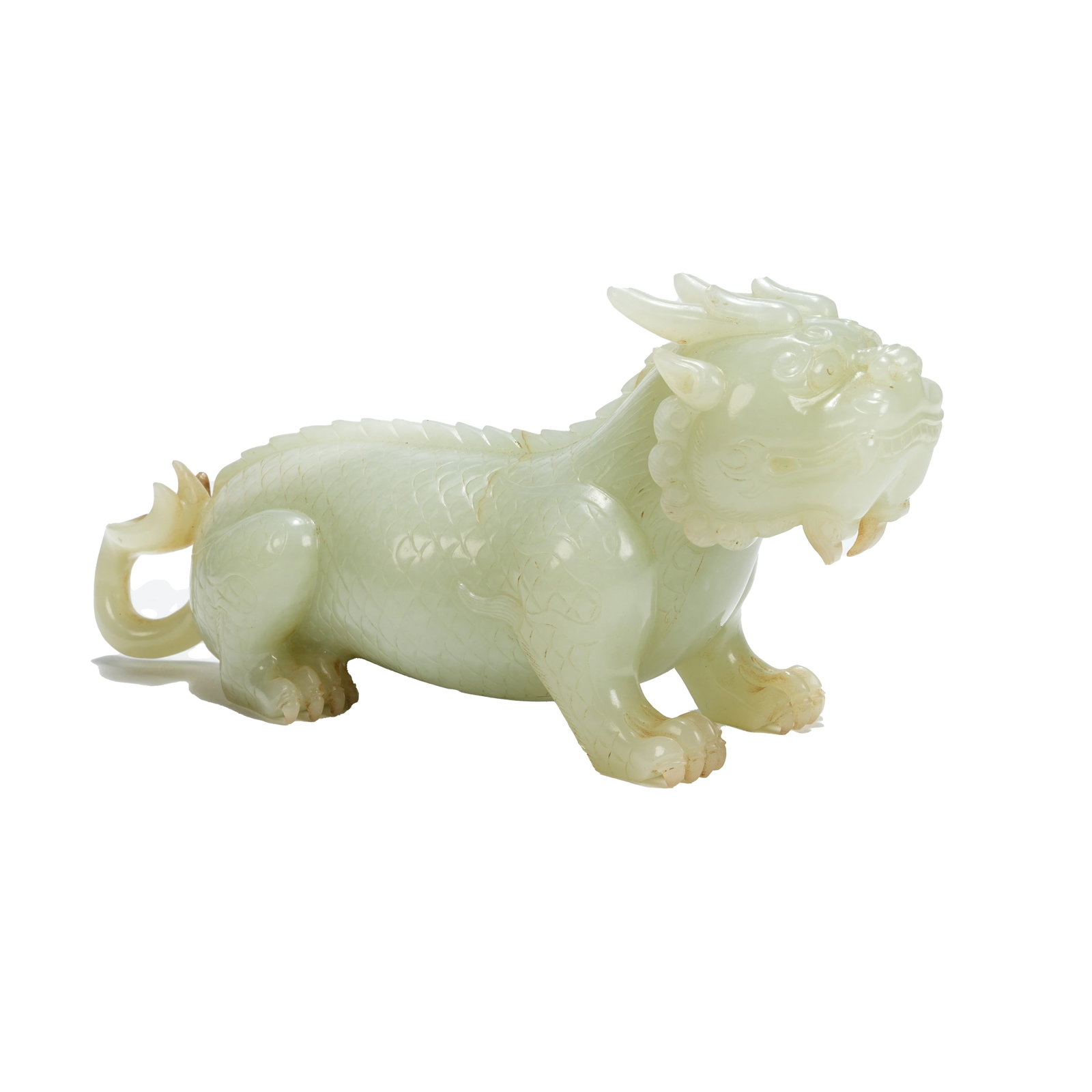 HETIAN WHITE JADE AUSPICIOUS BEAST ORNAMENT, QING DYNASTY (1 of 8)