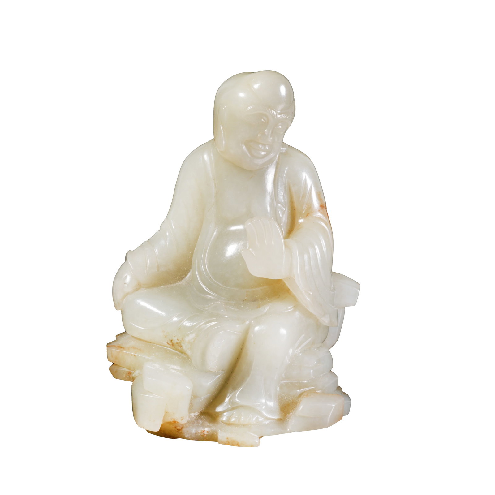 HETIAN WHITE JADE CARVED SEATED ARHAT STATUE, QING DYNASTY (1 of 9)