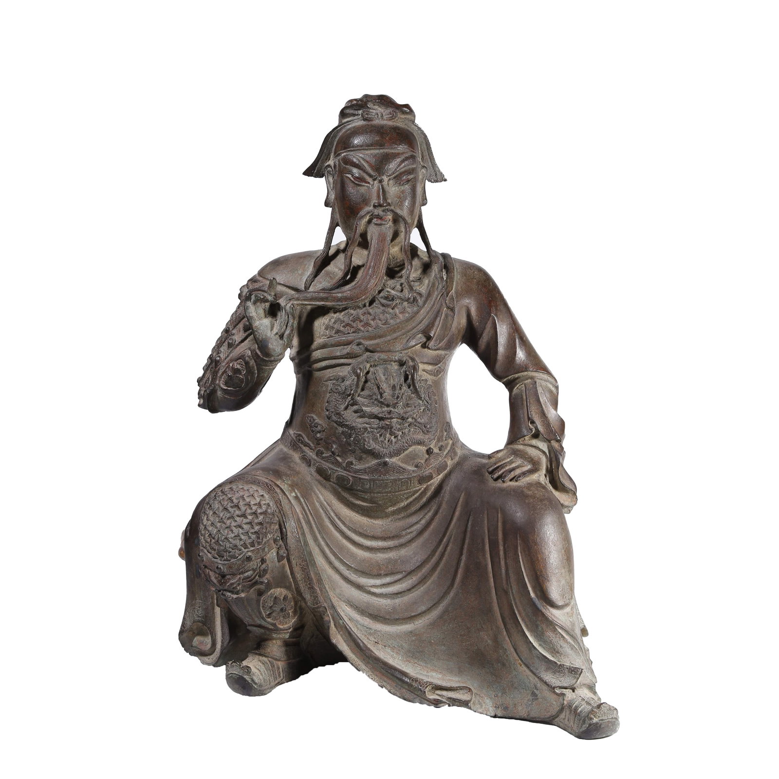 HALF-LOTUS SEATED BRONZE STATUE OF LORD GUAN, MING DYNASTY (1 of 9)
