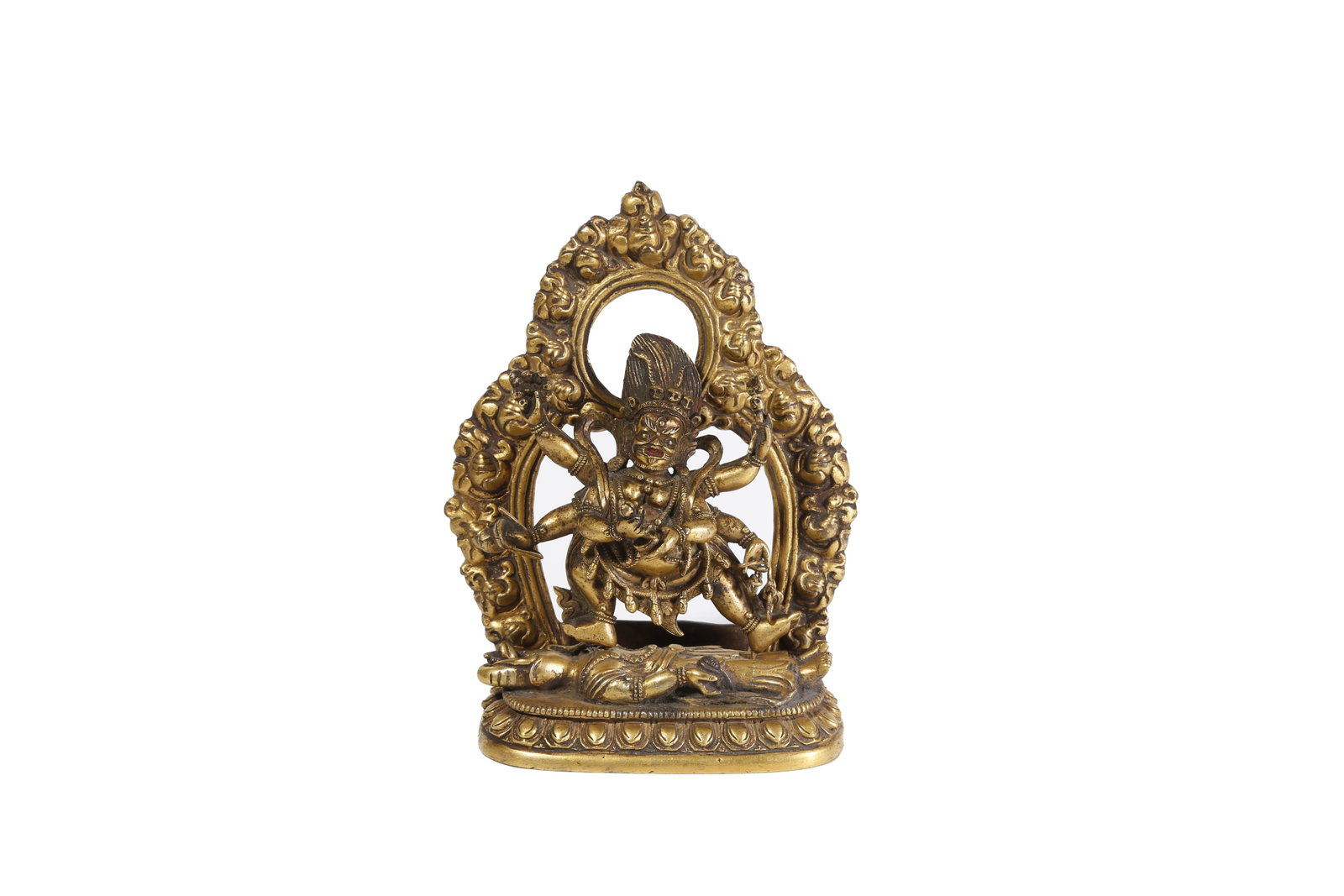 GILT BRONZE SIX-ARMED MAHAKALA STATUE, QING DYNASTY (1 of 9)