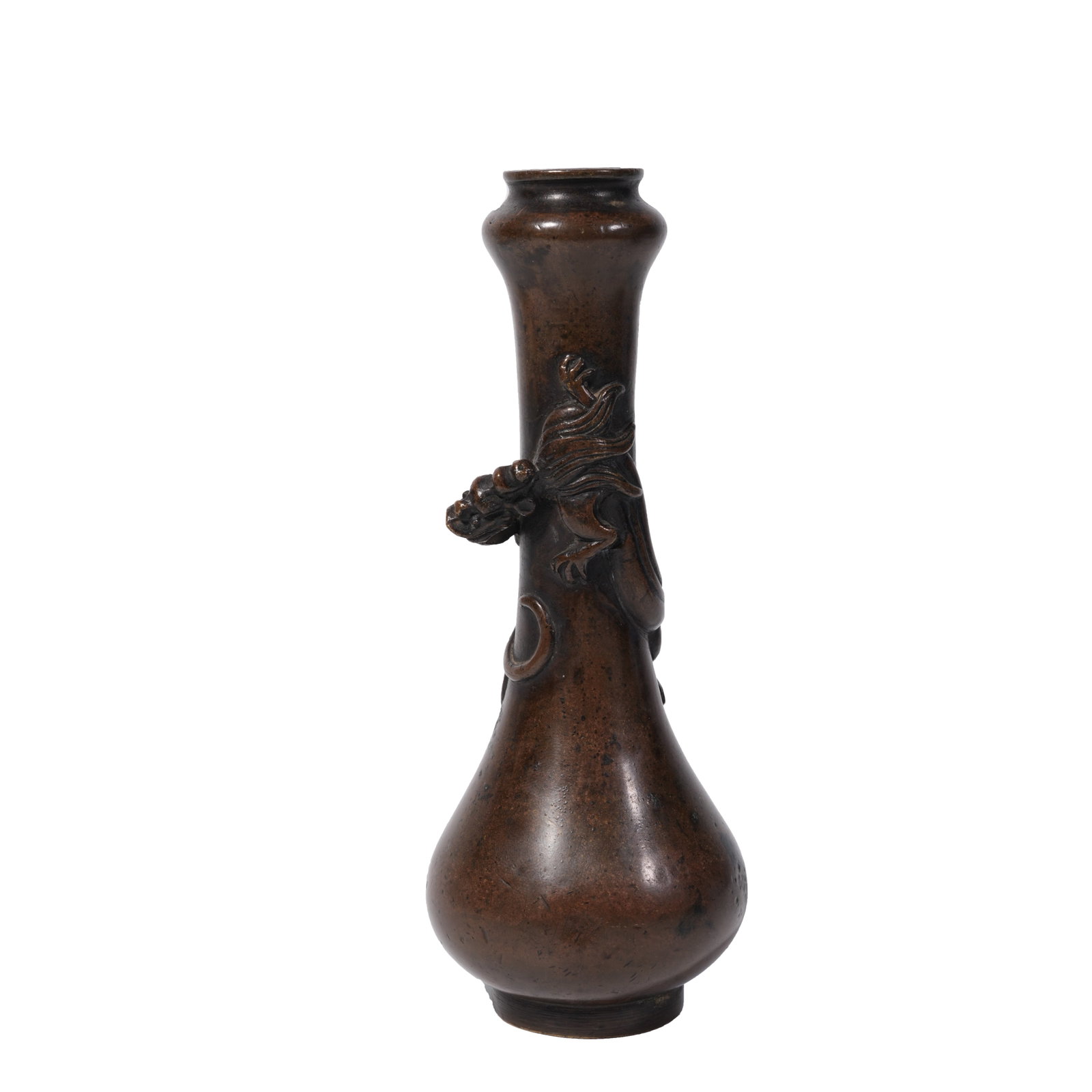 BRONZE GARLIC-HEAD VASE WITH RELIEF CHI DRAGON PATTERN, QING DYNASTY (1 of 9)