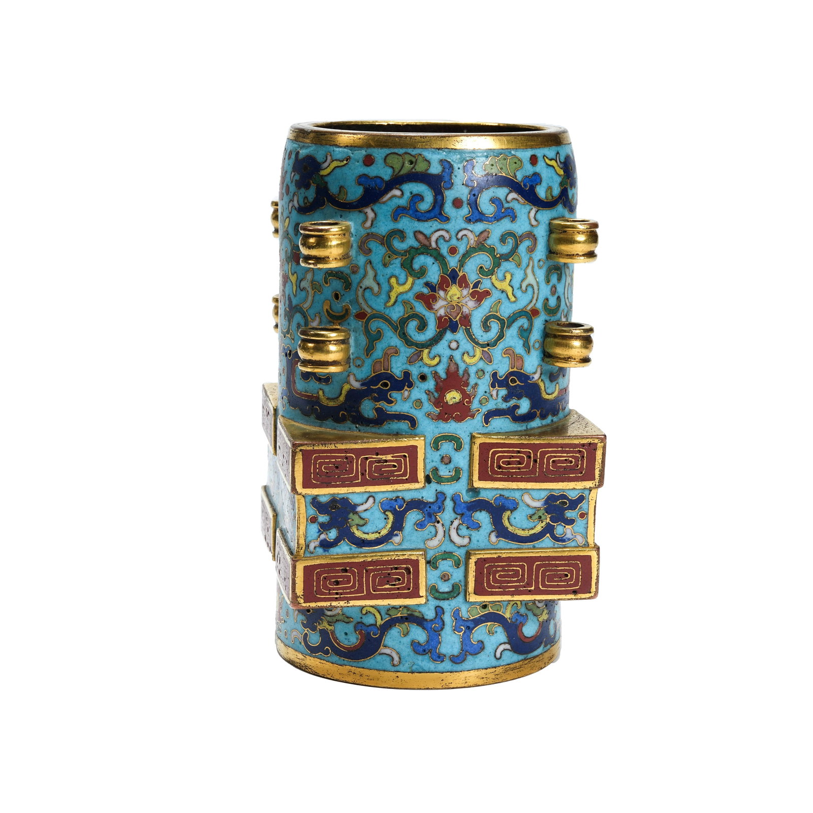 CLOISONNÉ CONG-STYLE VASE WITH DRAGON PATTERNS AND PIERCED EARS, QING DYNASTY (1 of 9)