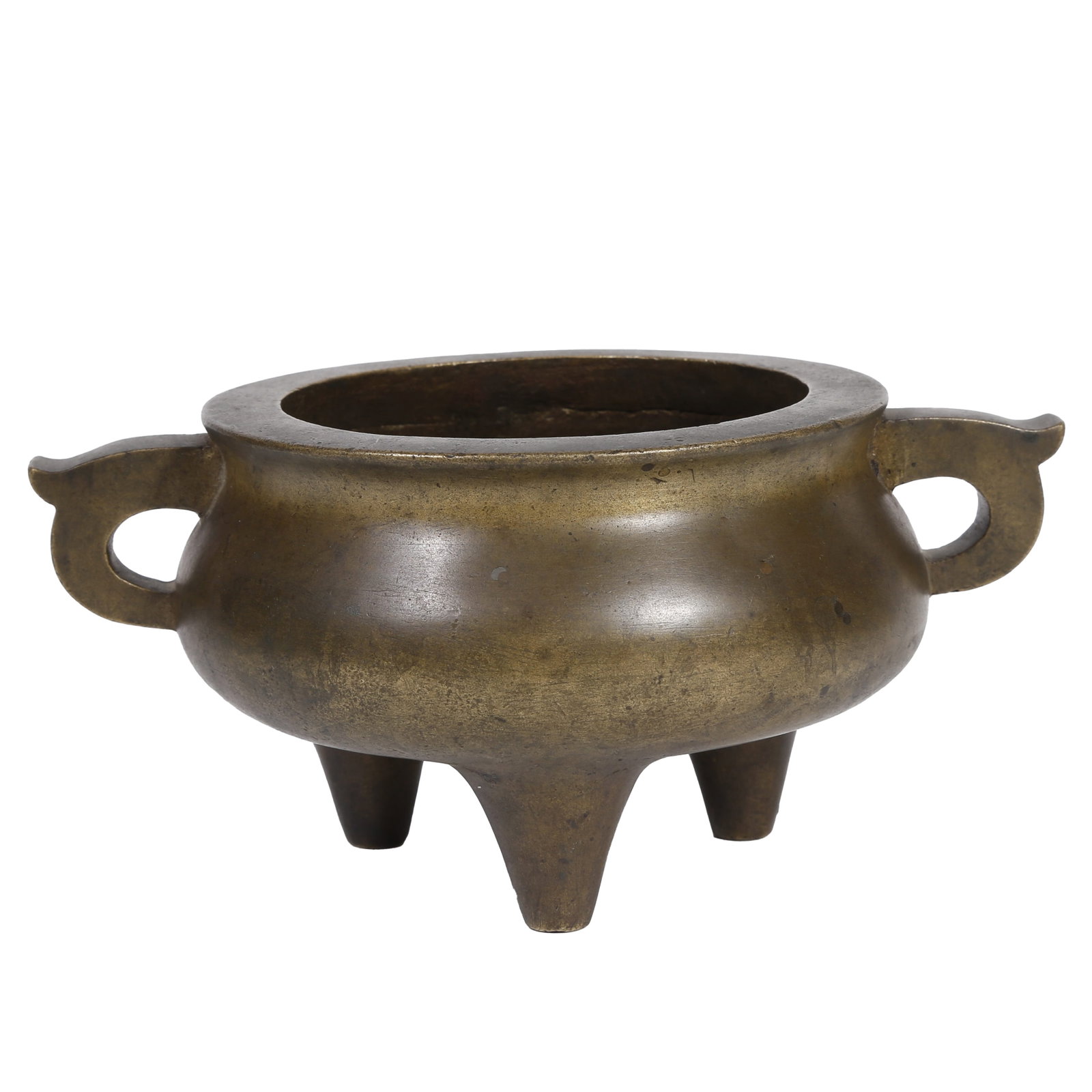 BRONZE DOUBLE-EARED TRIPOD SCRIPTURE-PRESSING CENSER, QING DYNASTY (1 of 9)