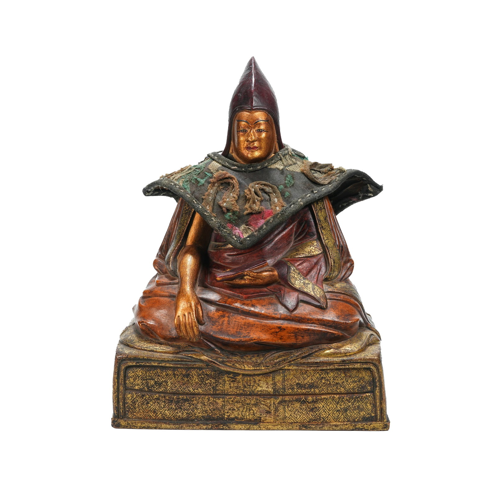 PAINTED GILT BRONZE SEATED STATUE OF MASTER TSONGKHAPA, QING DYNASTY (1 of 9)