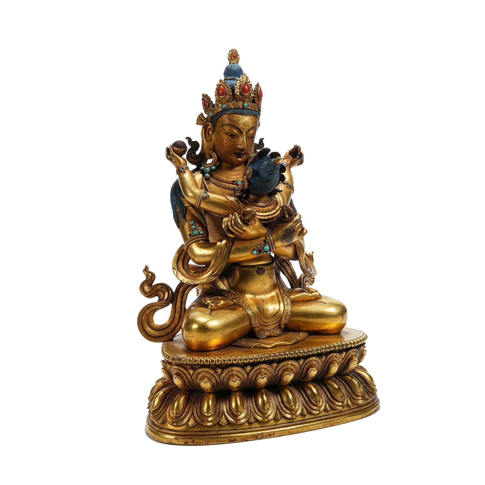 GEM-INLAID GILT BRONZE YAB-YUM VAJRADHARA STATUE, QING DYNASTY (1 of 9)