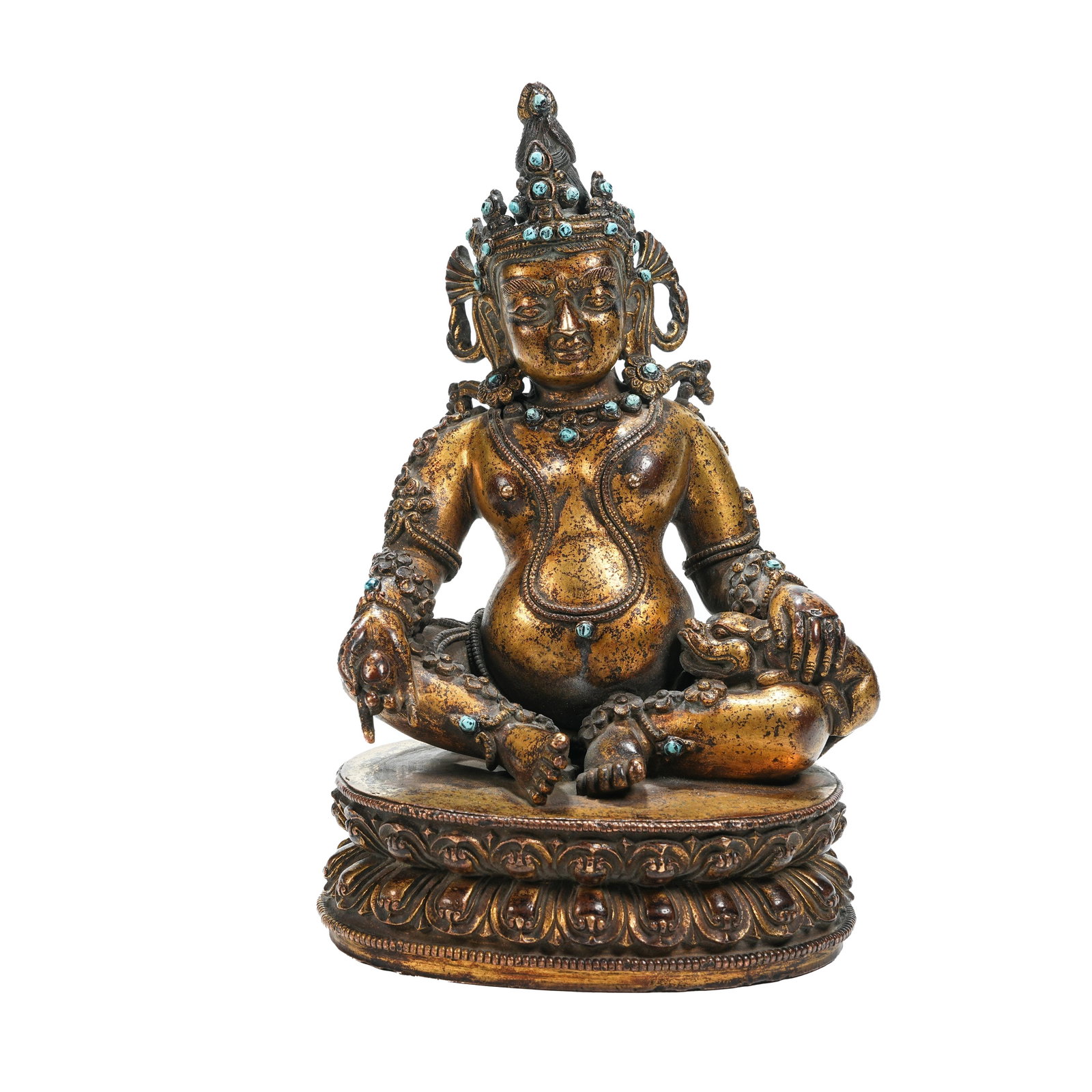 GEM-INLAID GILT BRONZE YELLOW JAMBHALA STATUE, 16TH-17TH CENTURY (1 of 9)