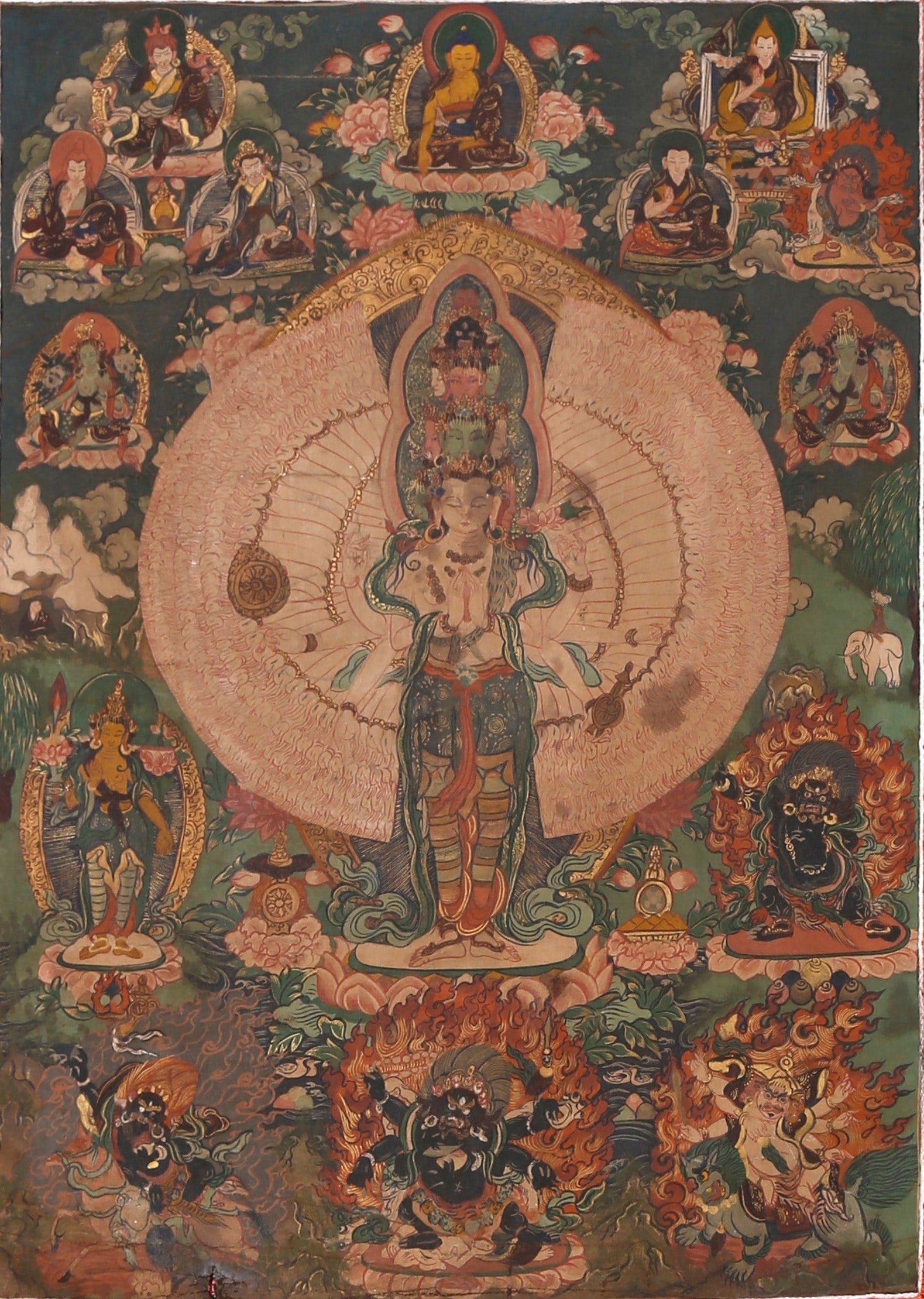 VERTICAL SCROLL THANGKA OF THOUSAND-ARMED GUANYIN, QING DYNASTY (1 of 11)