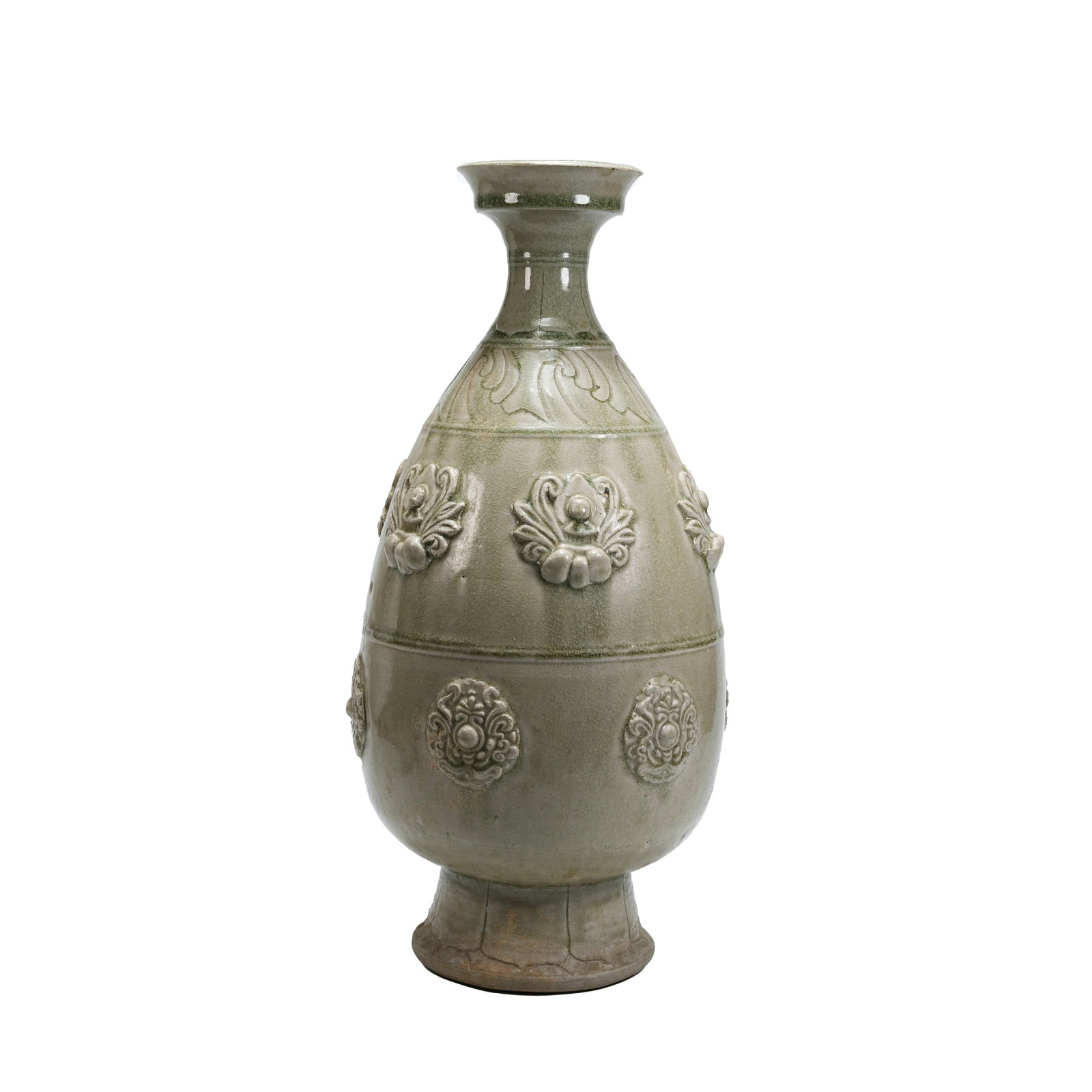 SUI DYNASTY XIANGZHOU KILN CELADON WIDE-MOUTH VASE WITH APPLIED TREASURE FLOWER PATTERN (1 of 10)