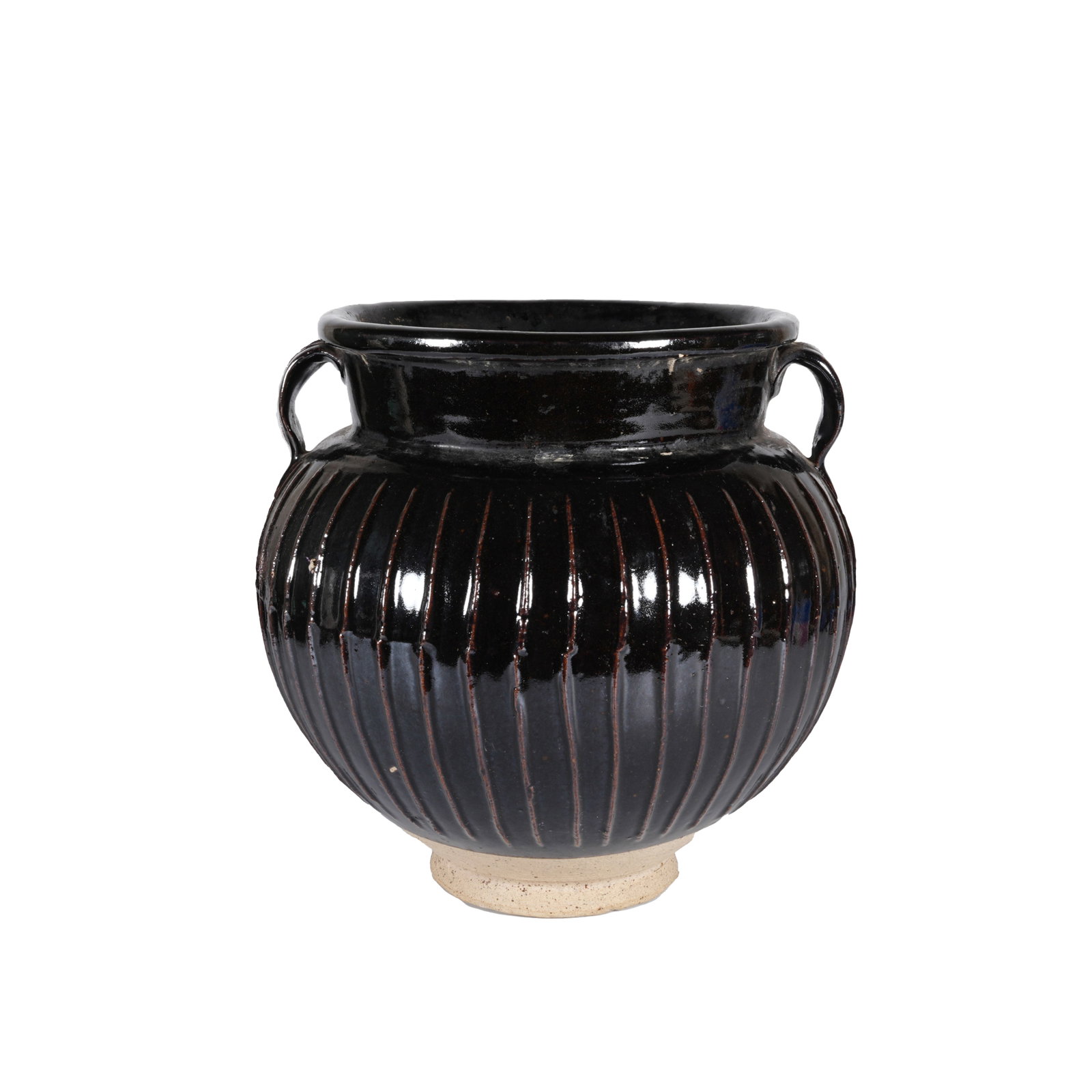 JIN DYNASTY CIZHOU KILN BLACK-GLAZED RIBBED DOUBLE-EARED JAR (1 of 8)