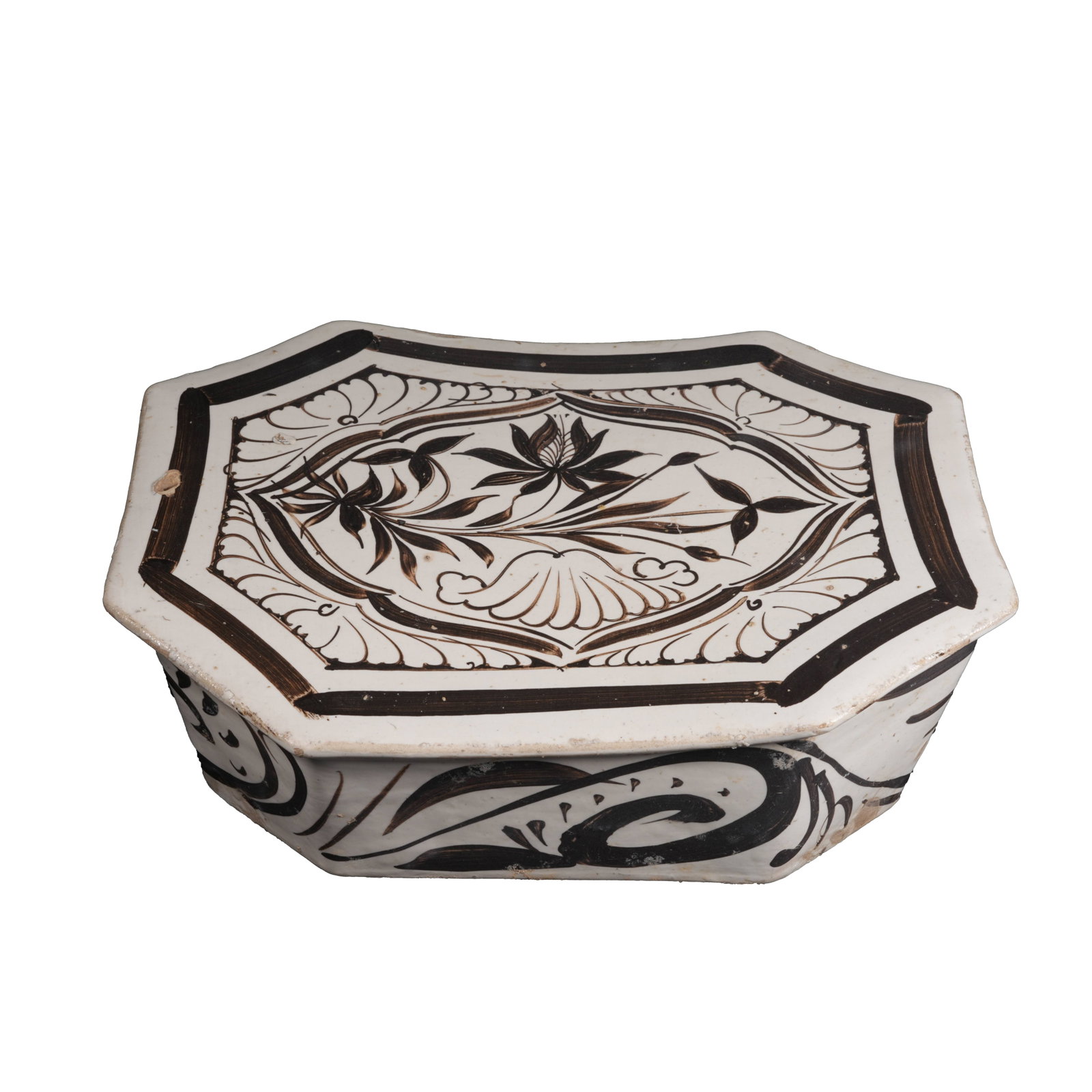 SONG DYNASTY CIZHOU KILN OCTAGONAL WHITE GROUND BLACK PAINTED PORCELAIN PILLOW (1 of 12)