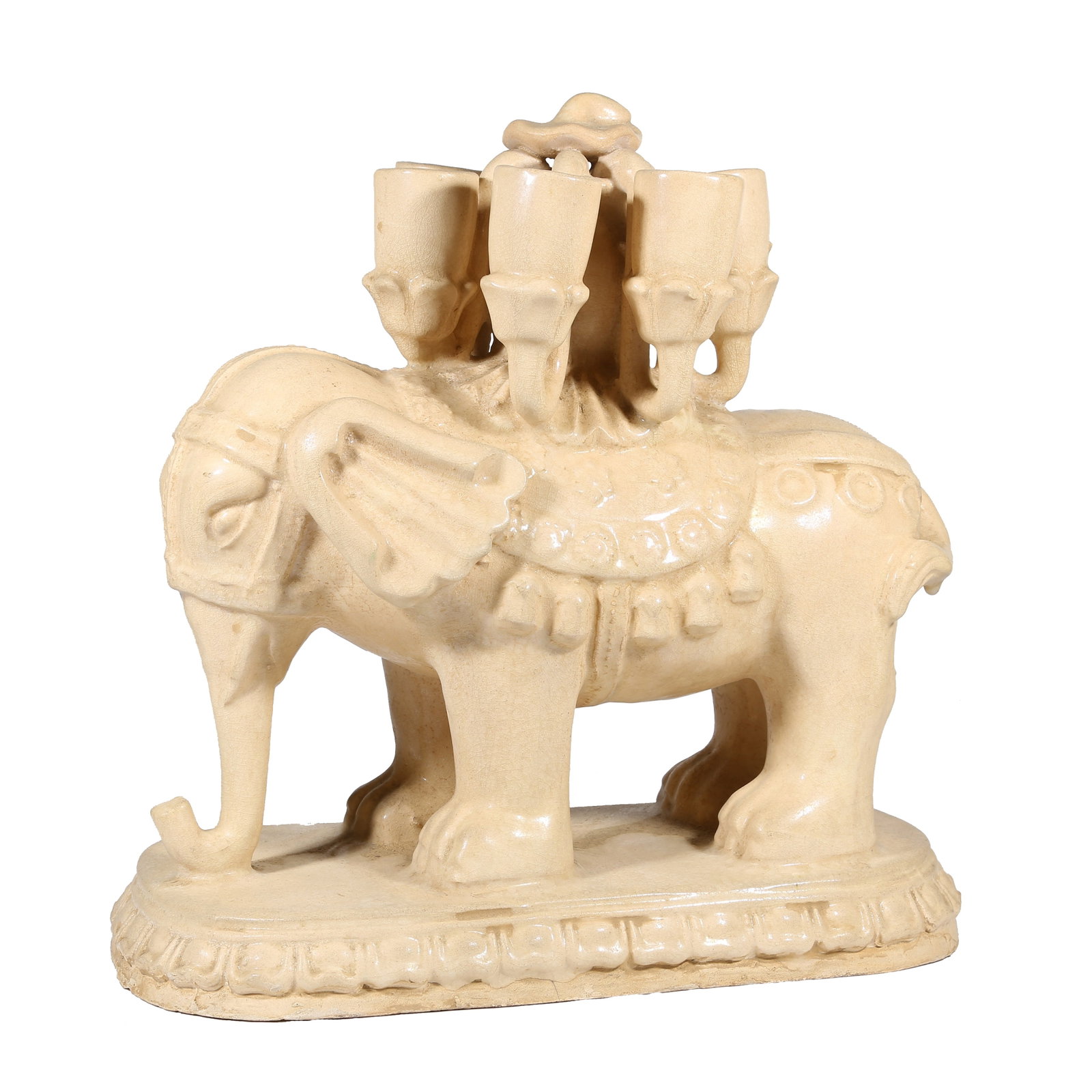 WHITE PORCELAIN CANDLESTICK ORNAMENT WITH ELEPHANT CARRYING TREASURE VASE, SUI DYNASTY (1 of 10)