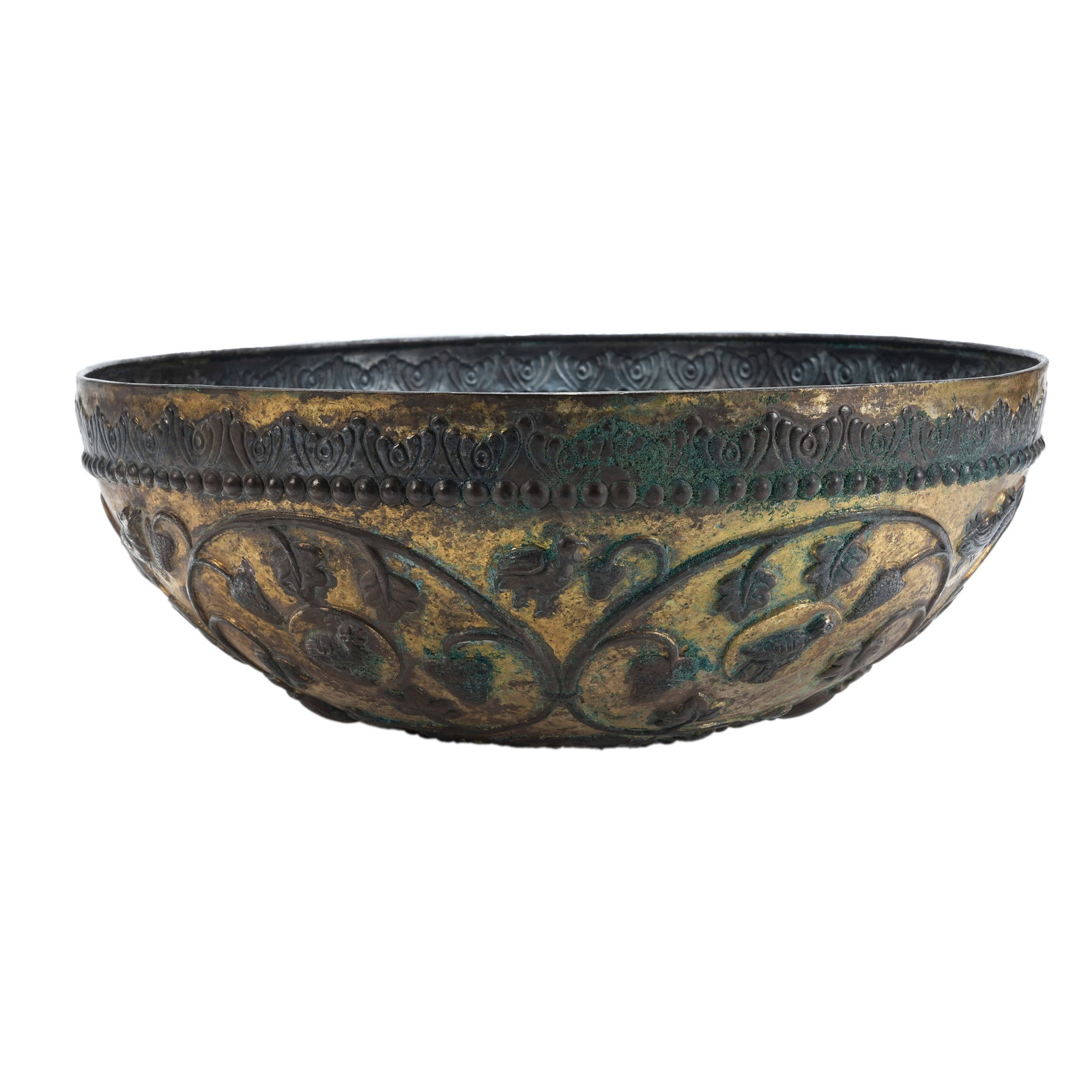 GILT SILVER BOWL WITH AUSPICIOUS BEAST AND INTERLOCKING BRANCH PATTERN, TANG DYNASTY (1 of 9)